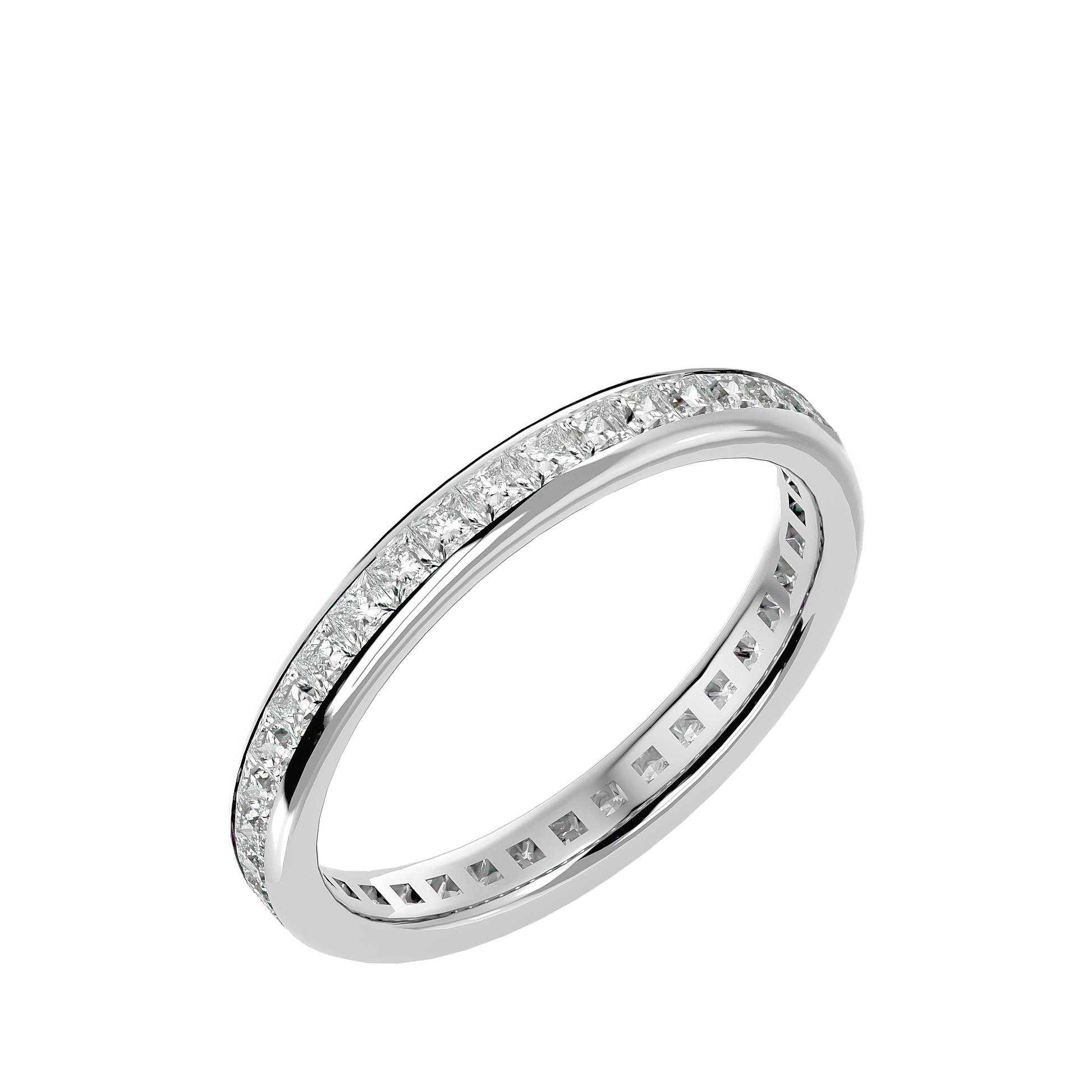 Carat House Dubai Vanessa princess-cut diamond channel-set full eternity band featuring sparkling diamonds and a sleek platinum finish.