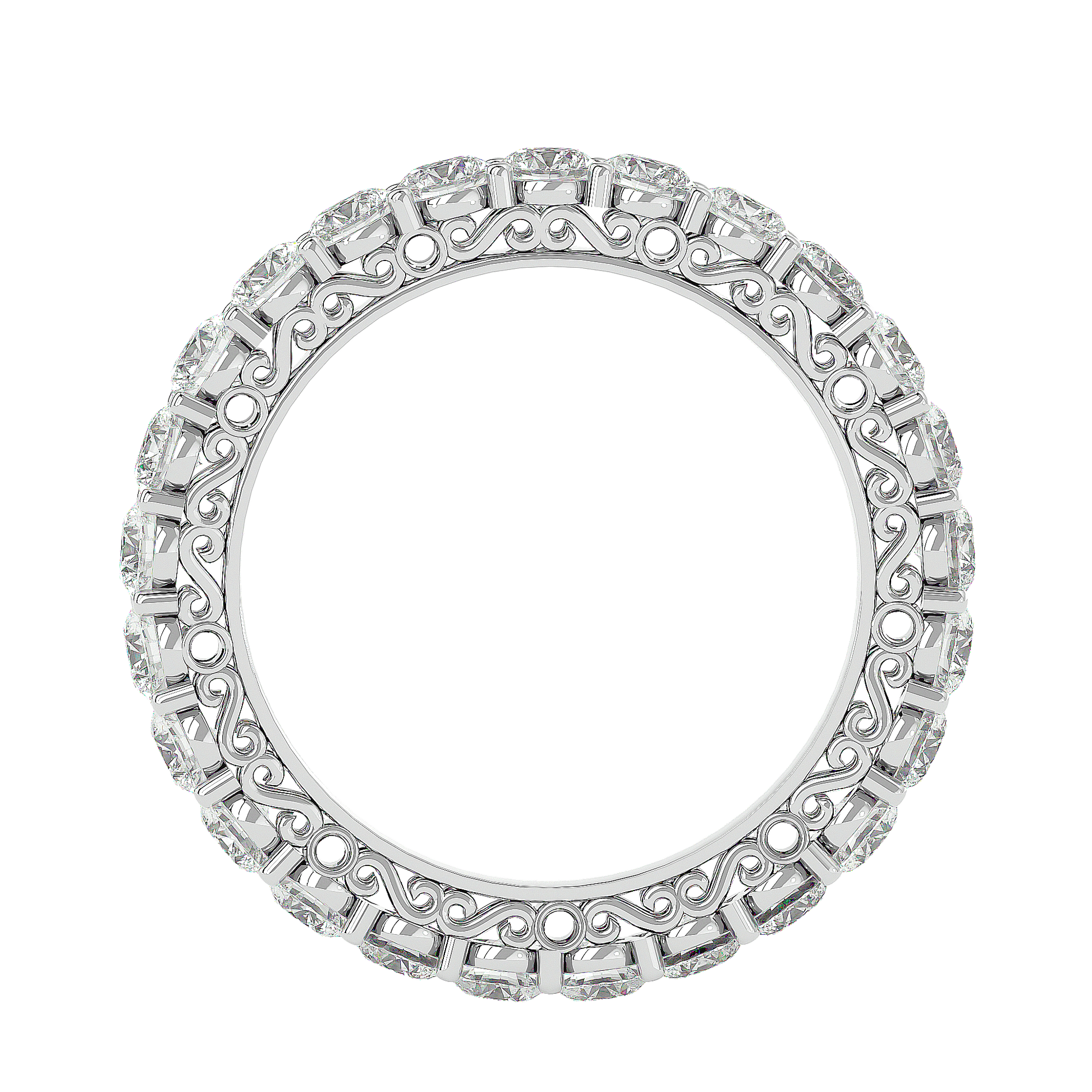 Vintage filigree eternity band named Clara by Carat House Dubai, featuring intricate metalwork and sparkling gemstone accents.
