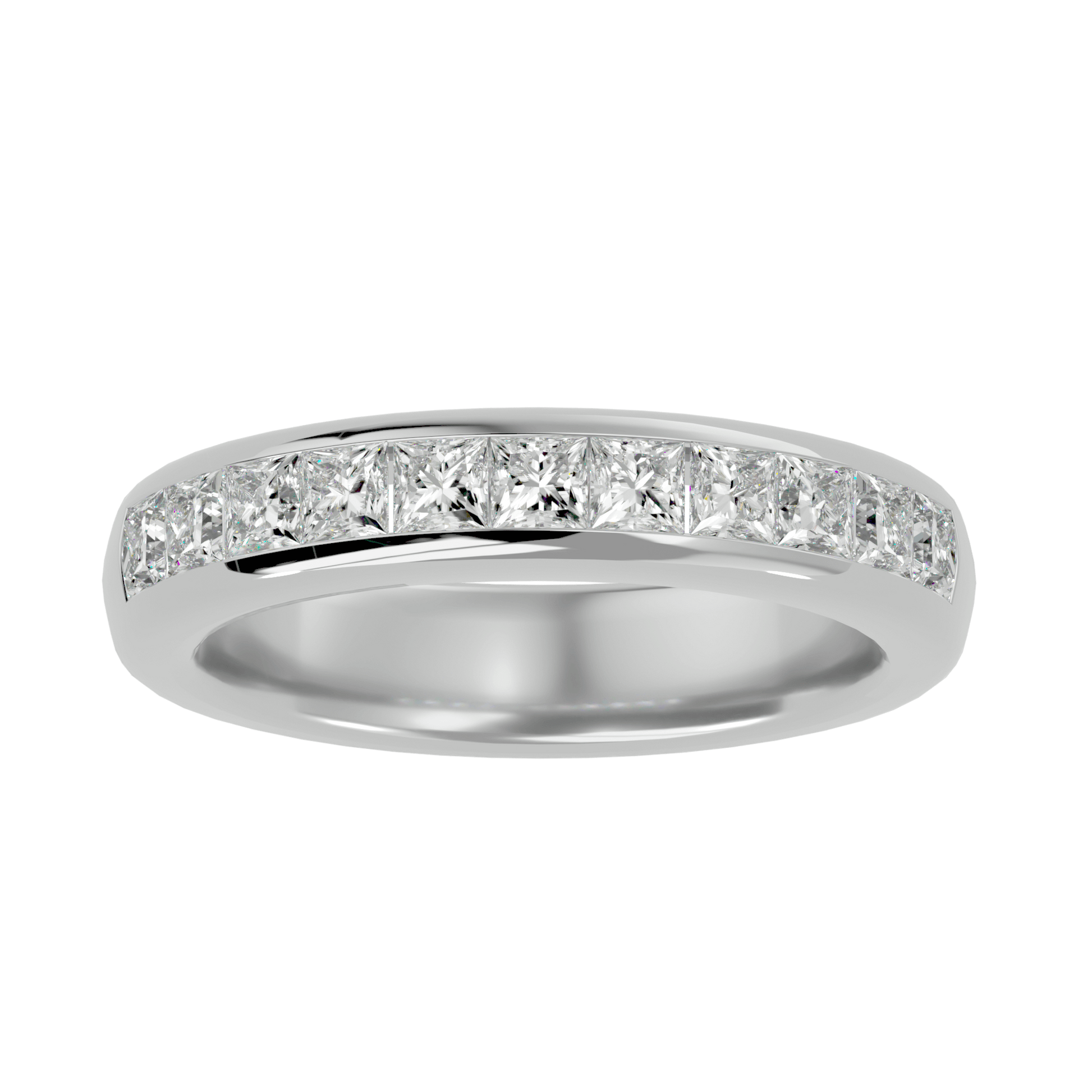 Juno – Princess-Cut Half-Eternity Channel Set Band — women's diamond wedding ring — channel set, half eternity — lab grown diamond and natural diamond — 18k white gold and platinum — Carat House