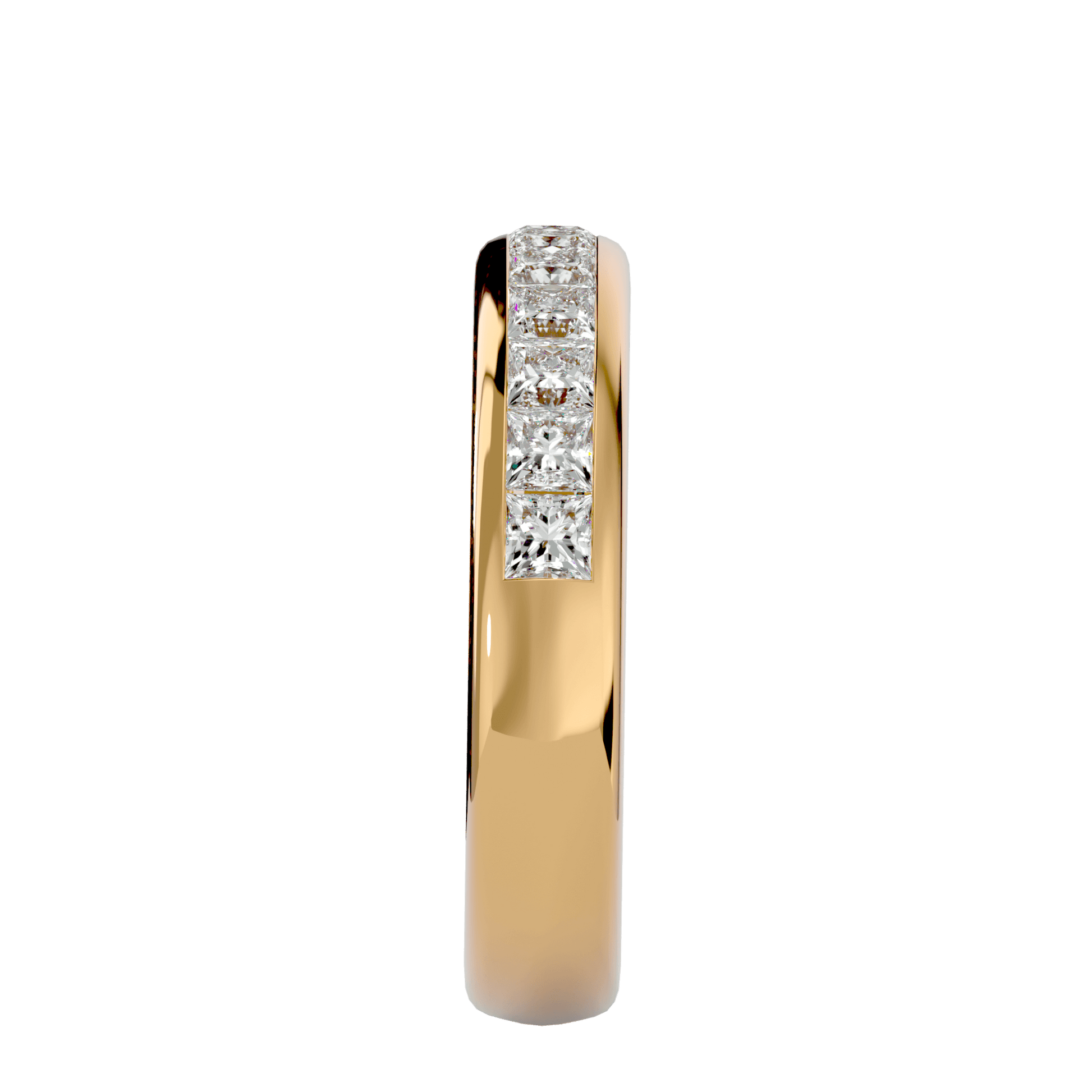 Carat House Dubai Juno princess-cut half-eternity channel set band with sparkling diamonds on a silver band.