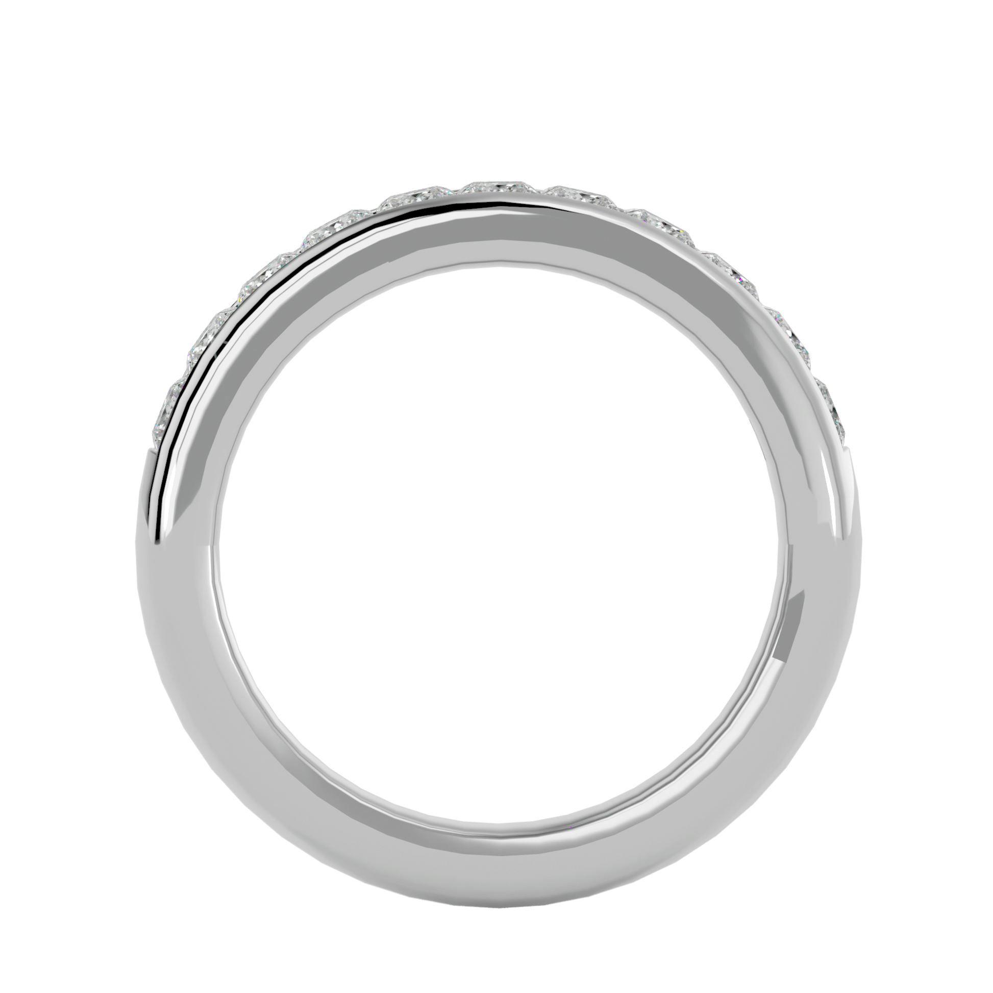 Princess-cut half-eternity channel set diamond band by Carat House Dubai featuring sparkling diamonds in a sleek gold setting.