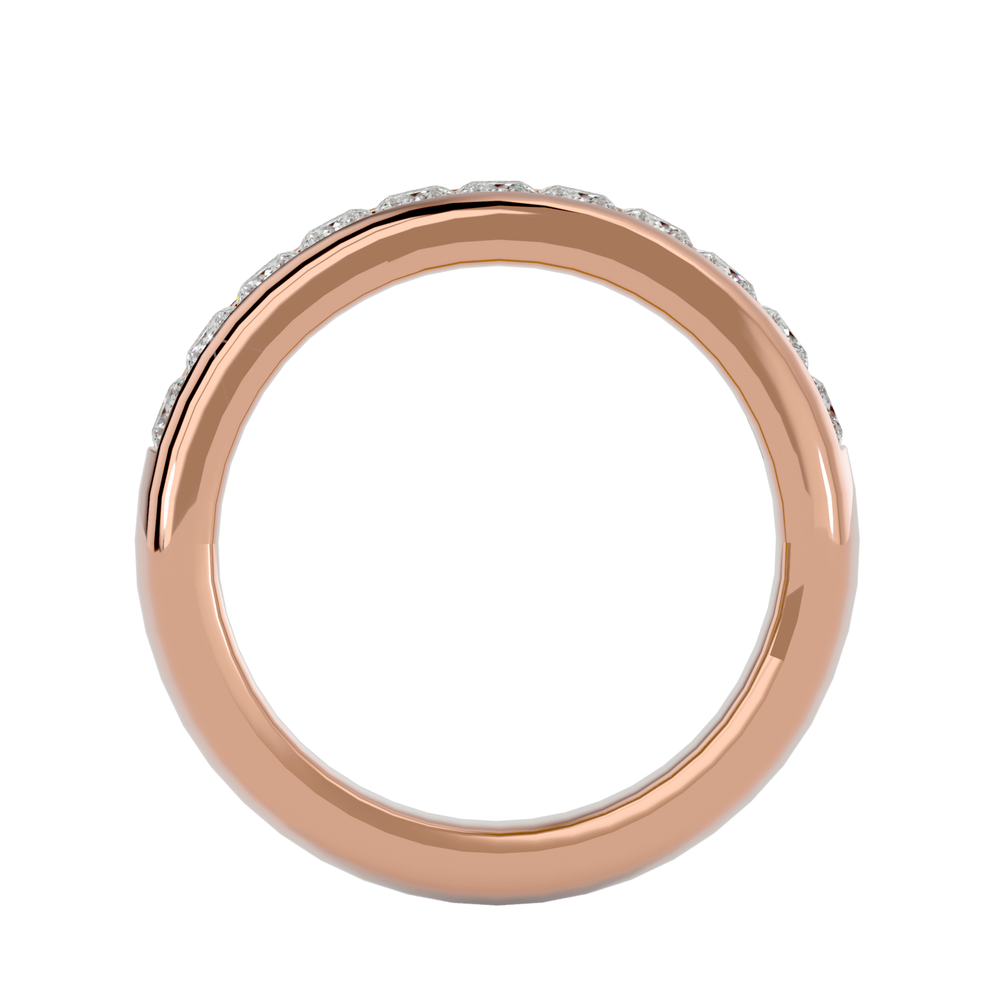Princess-cut half-eternity channel set band by Carat House Dubai featuring sparkling diamonds and sleek platinum finish.