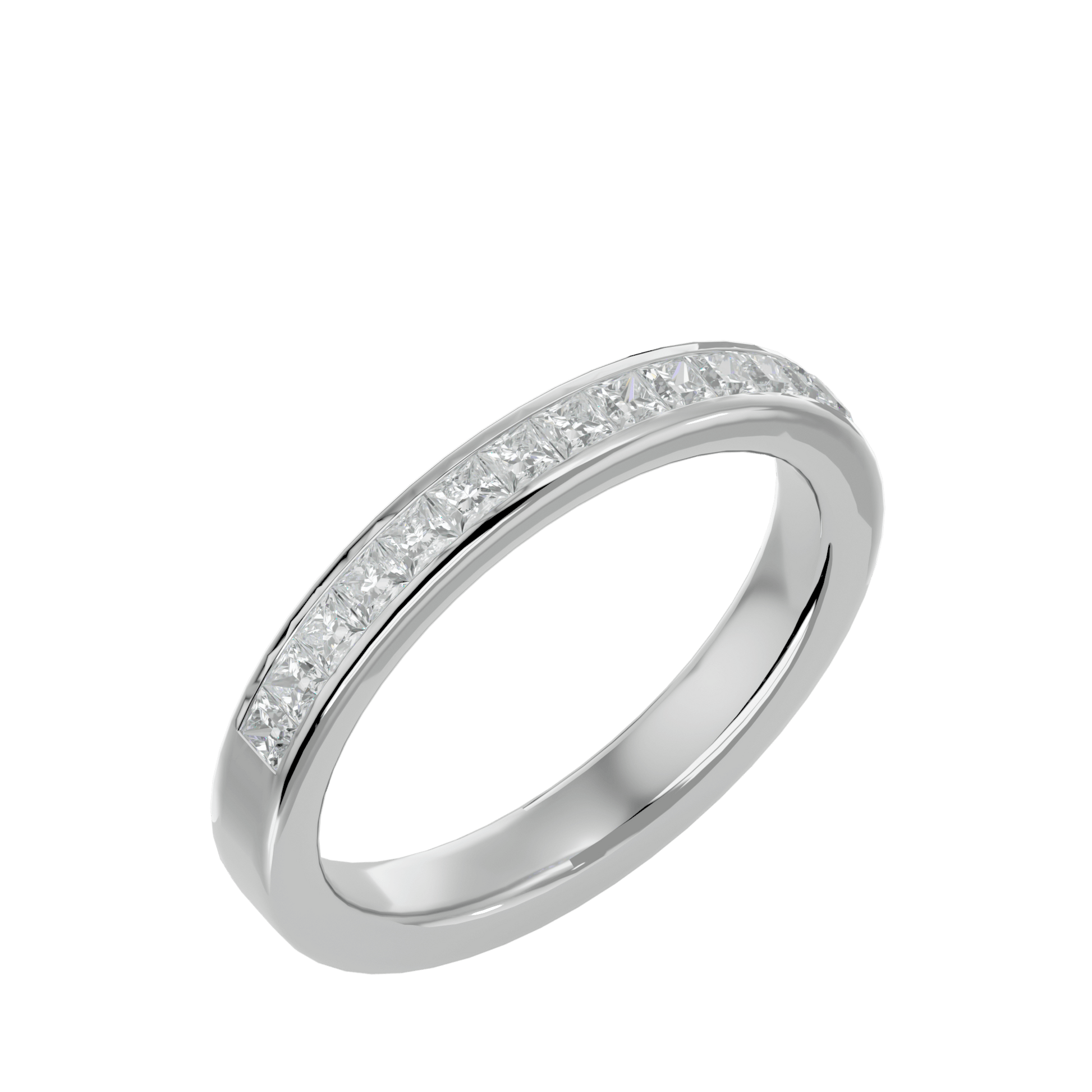 Gabriella 1/3 channel-set princess-cut diamond band by Carat House Dubai, showcasing a sparkling diamond wedding ring on a white background.
