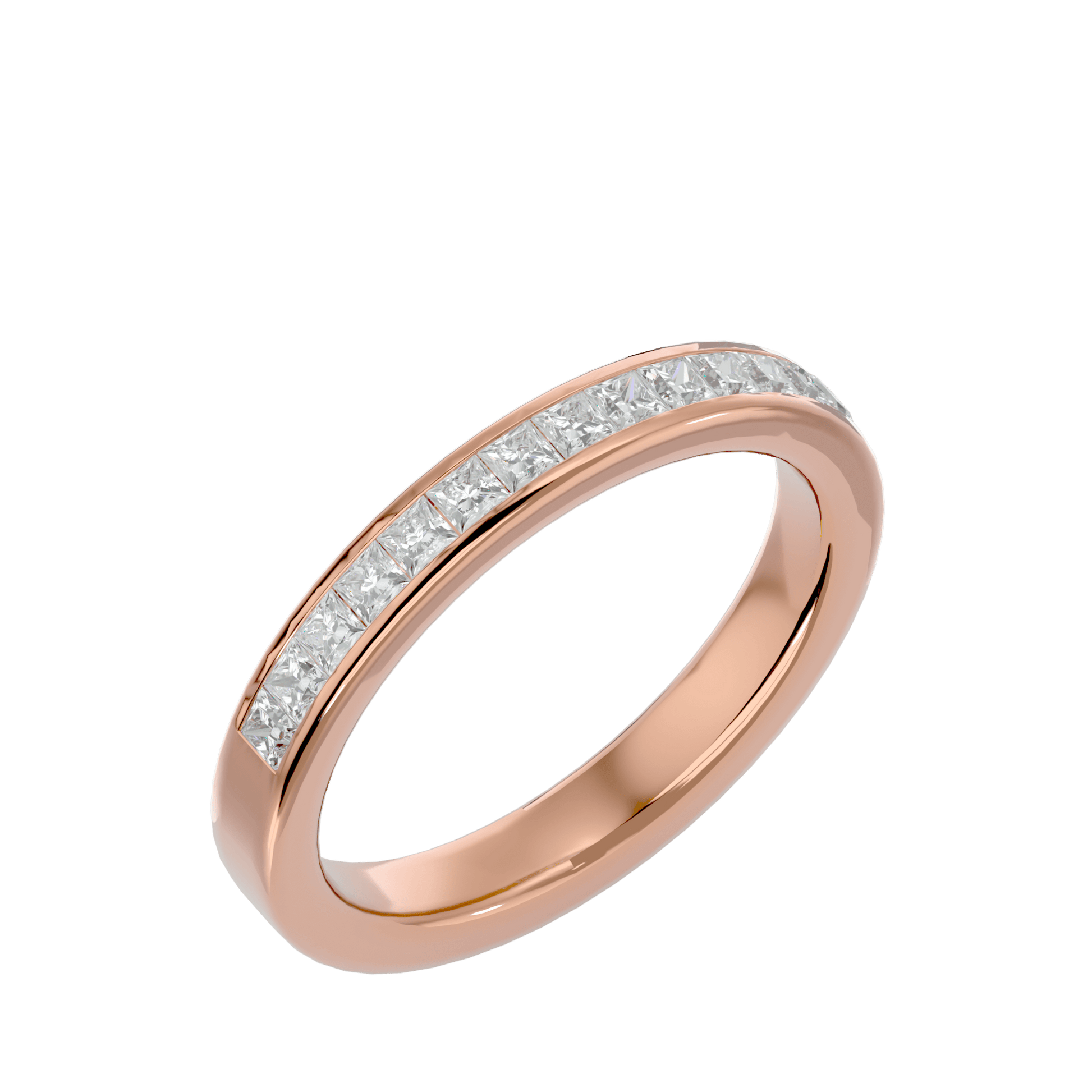 Gabriella 1/3 channel-set princess-cut diamond band by Carat House Dubai, featuring a sleek gold band with sparkling diamonds.