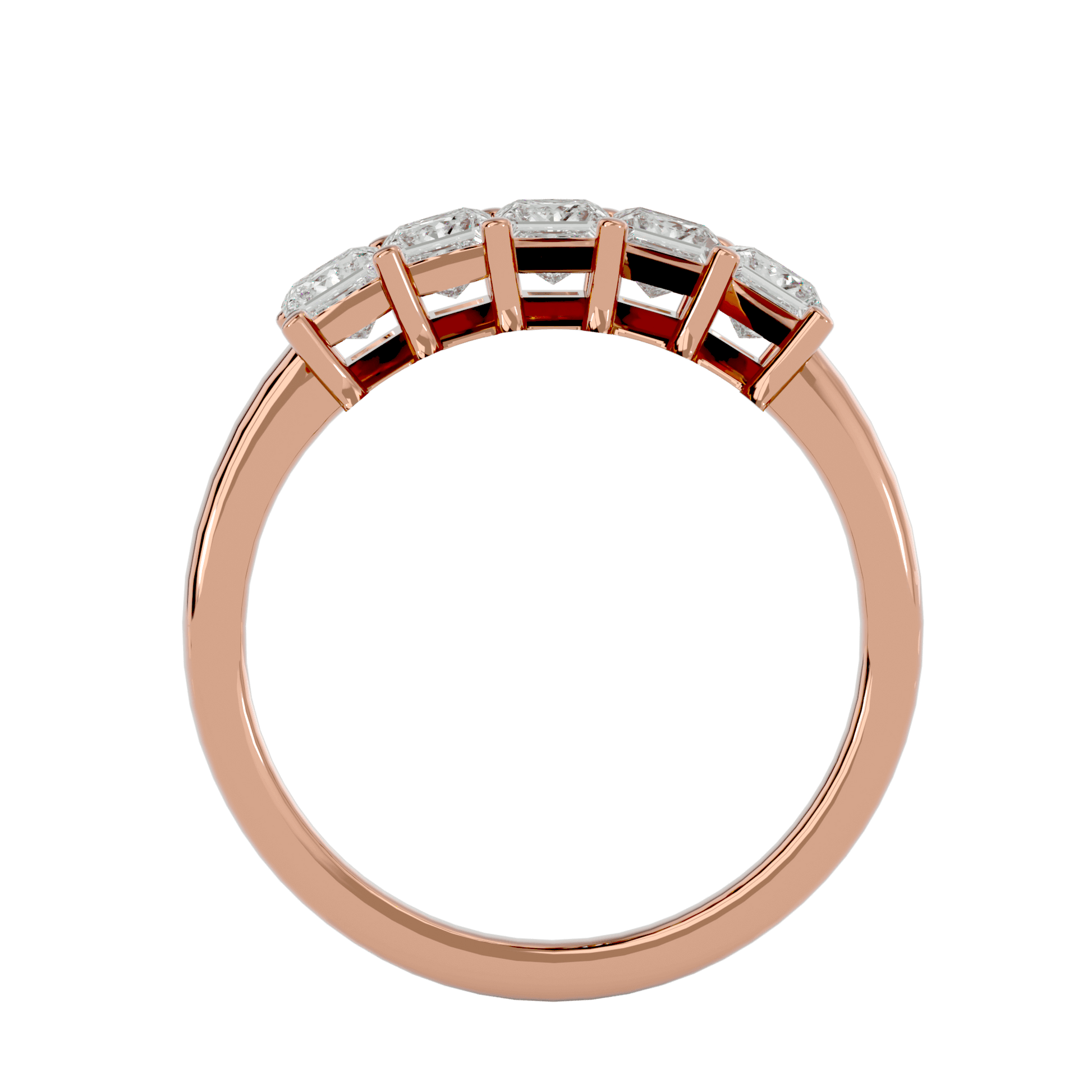 Fiorella five-stone princess cut diamond ring in basket setting, crafted by Carat House Dubai, showcasing elegant sparkle and intricate design.