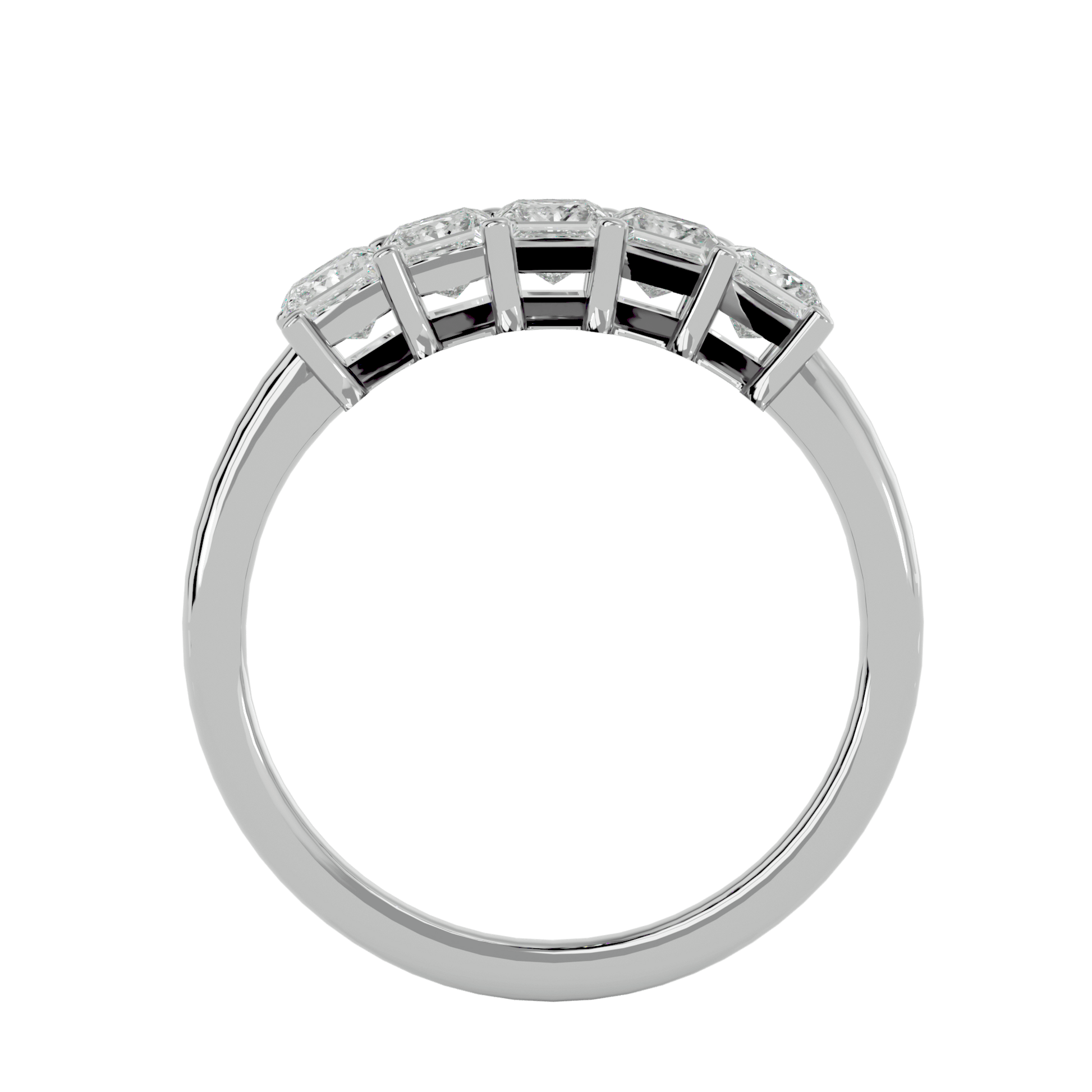 Fiorella five-stone princess cut basket setting ring by Carat House Dubai, showcasing sparkling gemstones in a delicate gold band.