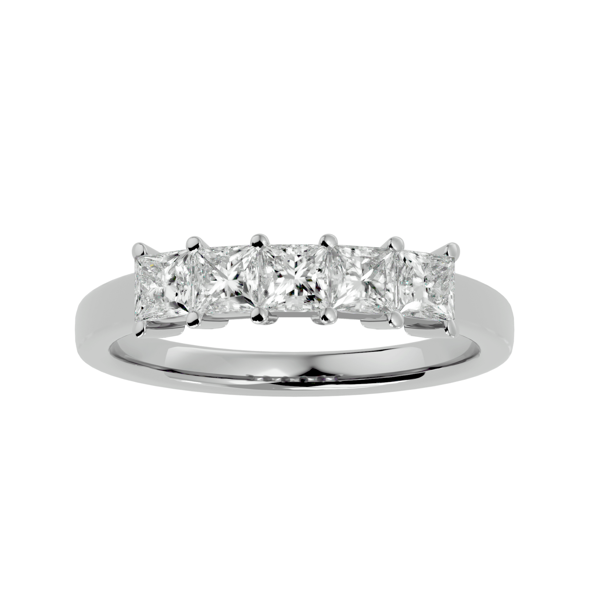 Fiorella - Five-Stone Princess Cut Basket Setting Ring — women's diamond wedding ring — shared prong — lab grown diamond and natural diamond — 18k white gold and platinum — Carat House