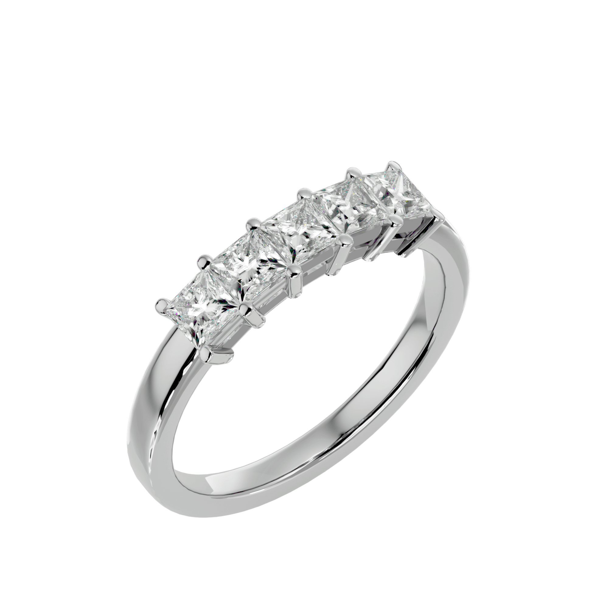 Fiorella five-stone princess cut diamond basket setting ring by Carat House Dubai, showcasing sparkling gemstones and elegant design.