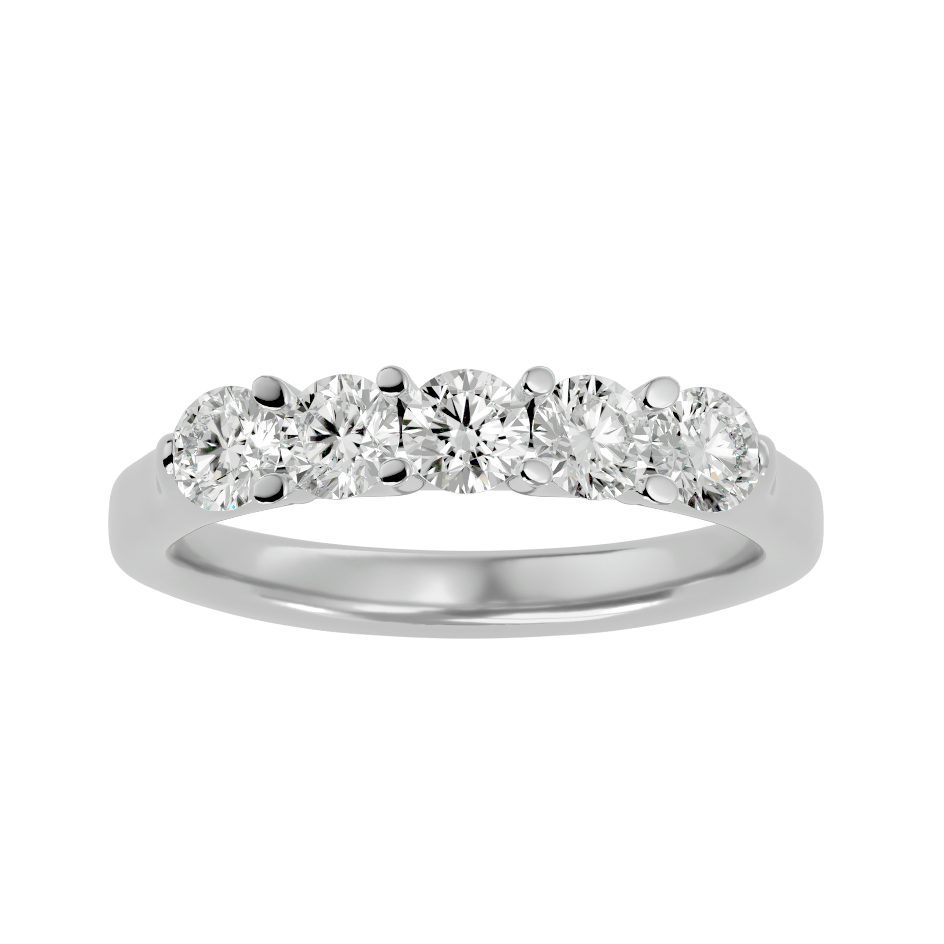 Liliana – The Five-Stone Shared Prong Band — women's diamond wedding ring — cathedral, shared prong — lab grown diamond and natural diamond — 18k white gold and platinum — Carat House