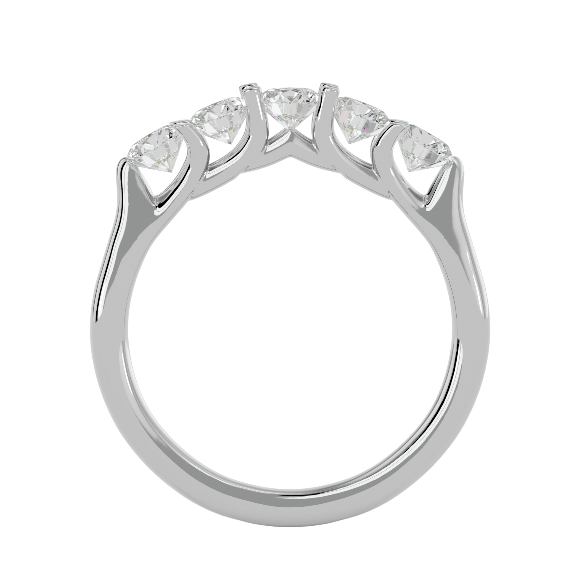 Five-stone shared prong diamond band by Carat House Dubai featuring elegant design and sparkling gemstones.
