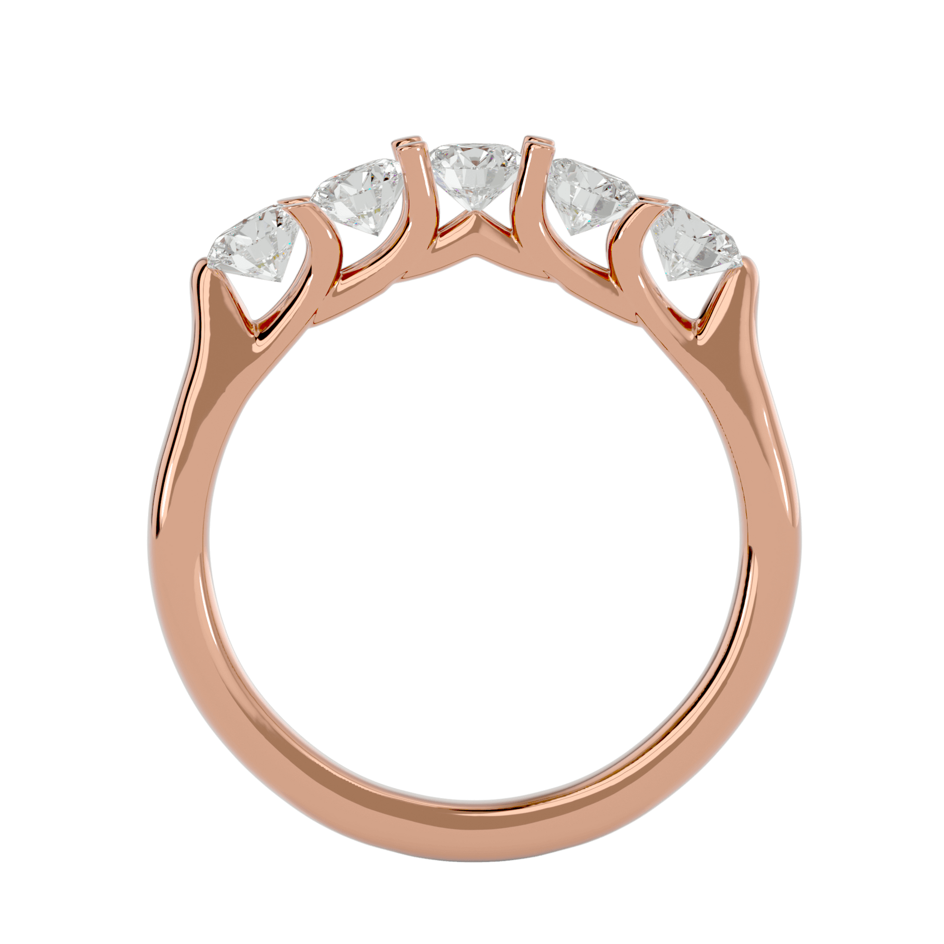 Five-stone shared prong band with Liliana design by Carat House Dubai, featuring sparkling gemstones and elegant silver setting.