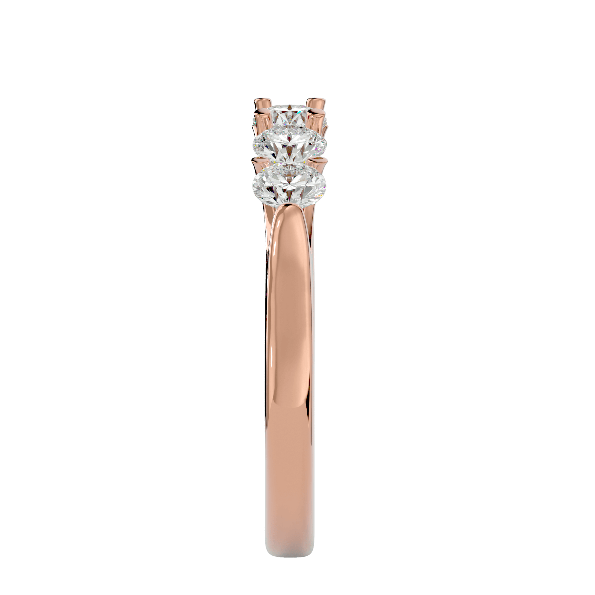 Five-stone shared prong band featuring Liliana diamonds by Carat House Dubai, showcasing a sparkling, elegant gold ring with multiple gemstones.