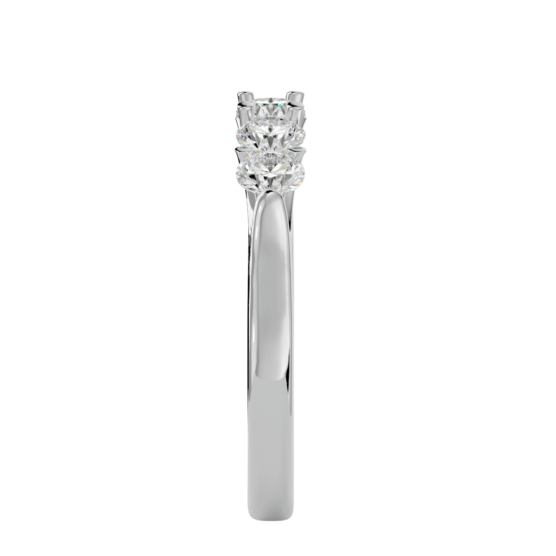 Five-stone shared prong band featuring sparkling diamonds, designed by Carat House Dubai, showcasing elegant jewelry craftsmanship.