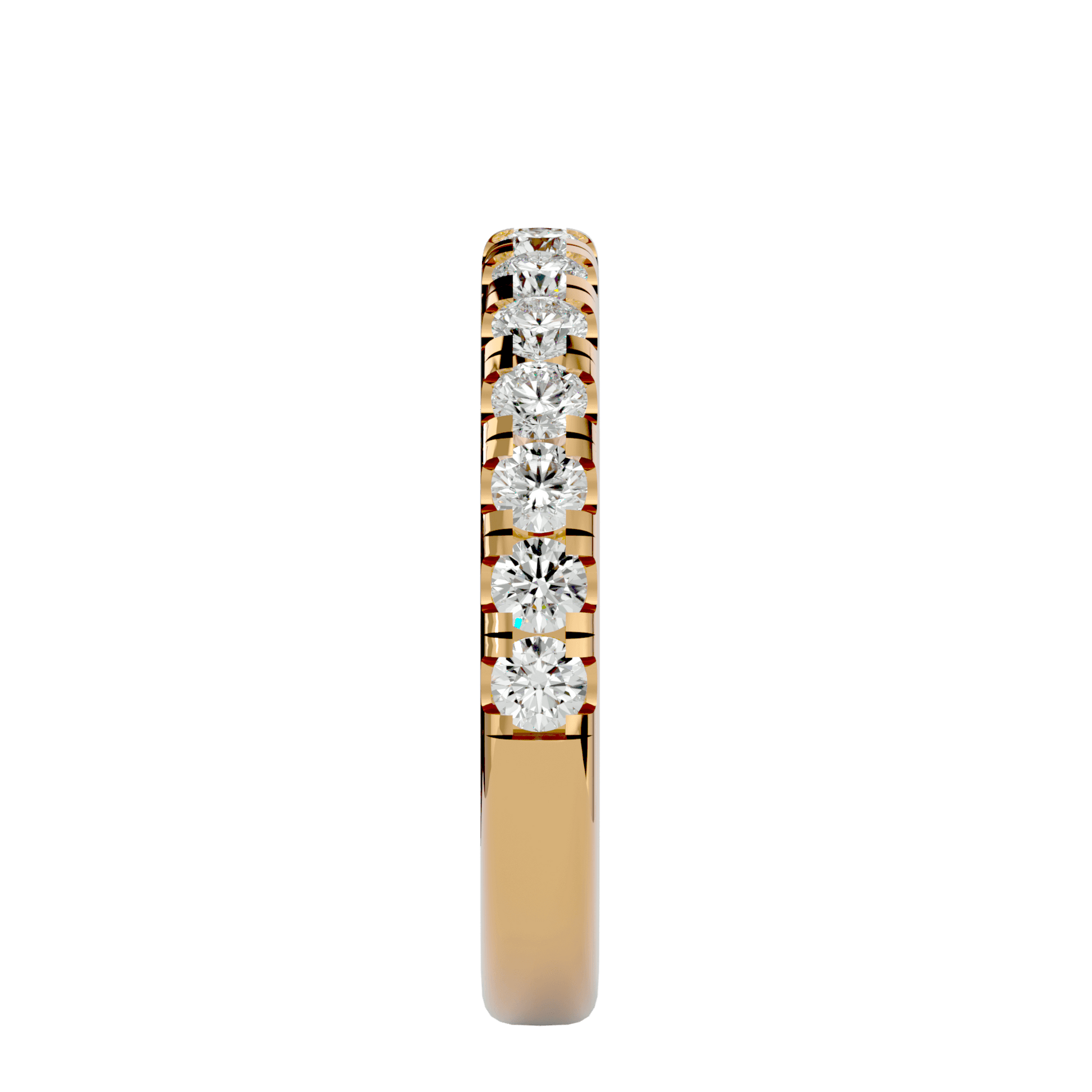 Close-up of Marina Half Pavé Diamond Band by Carat House Dubai showcasing sparkling diamonds on a sleek gold band.