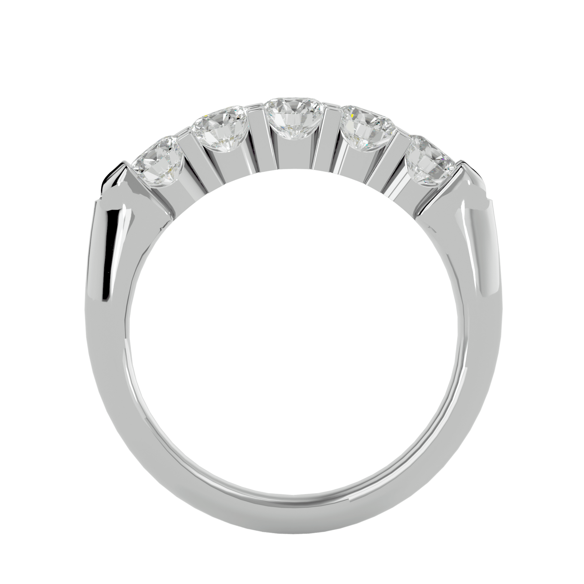 Mirabelle five-stone U-prong diamond band by Carat House Dubai, showcasing a sleek gold ring with five sparkling diamonds.