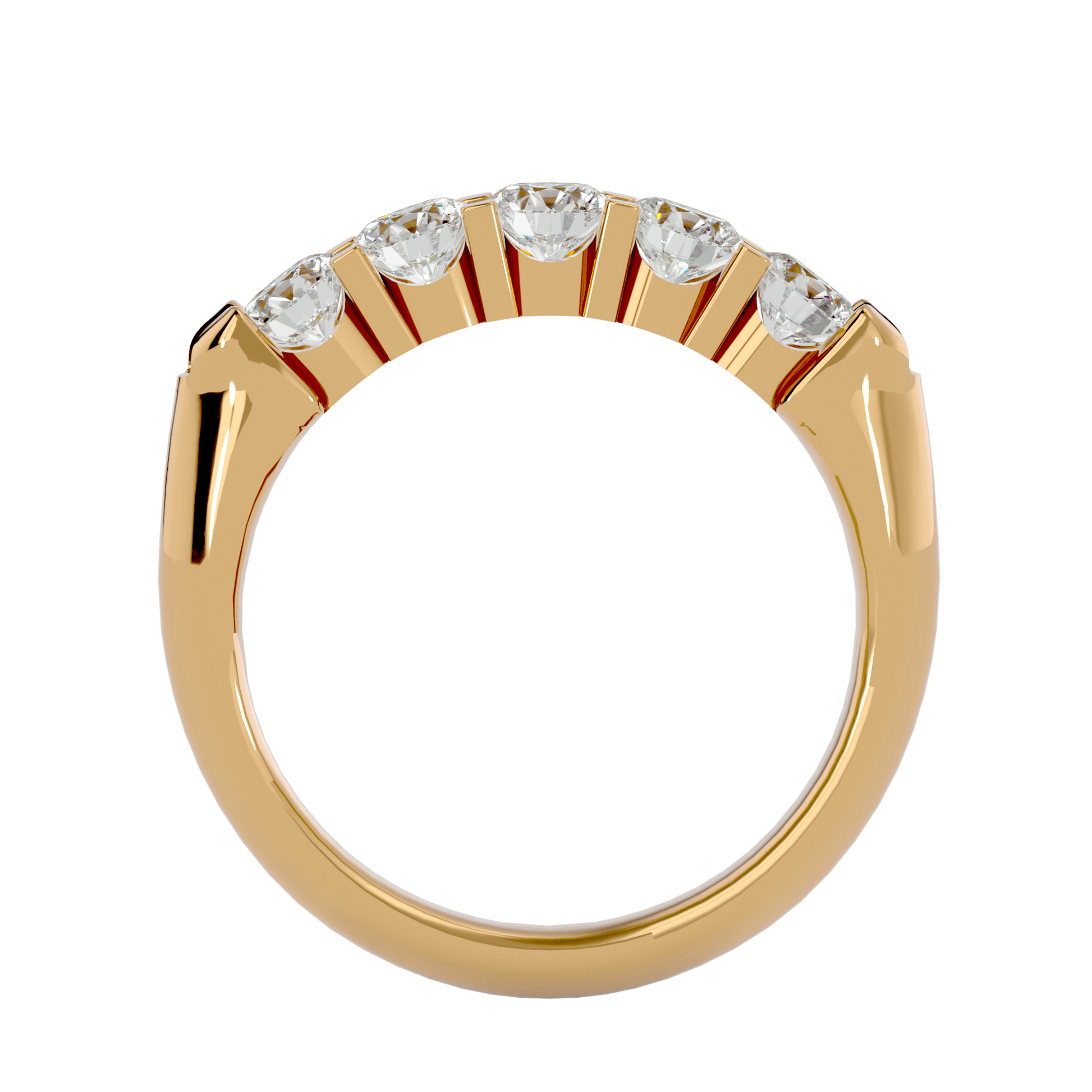 Mirabelle five-stone U-prong band by Carat House Dubai, showcasing a delicate gold ring with five sparkling gemstones.