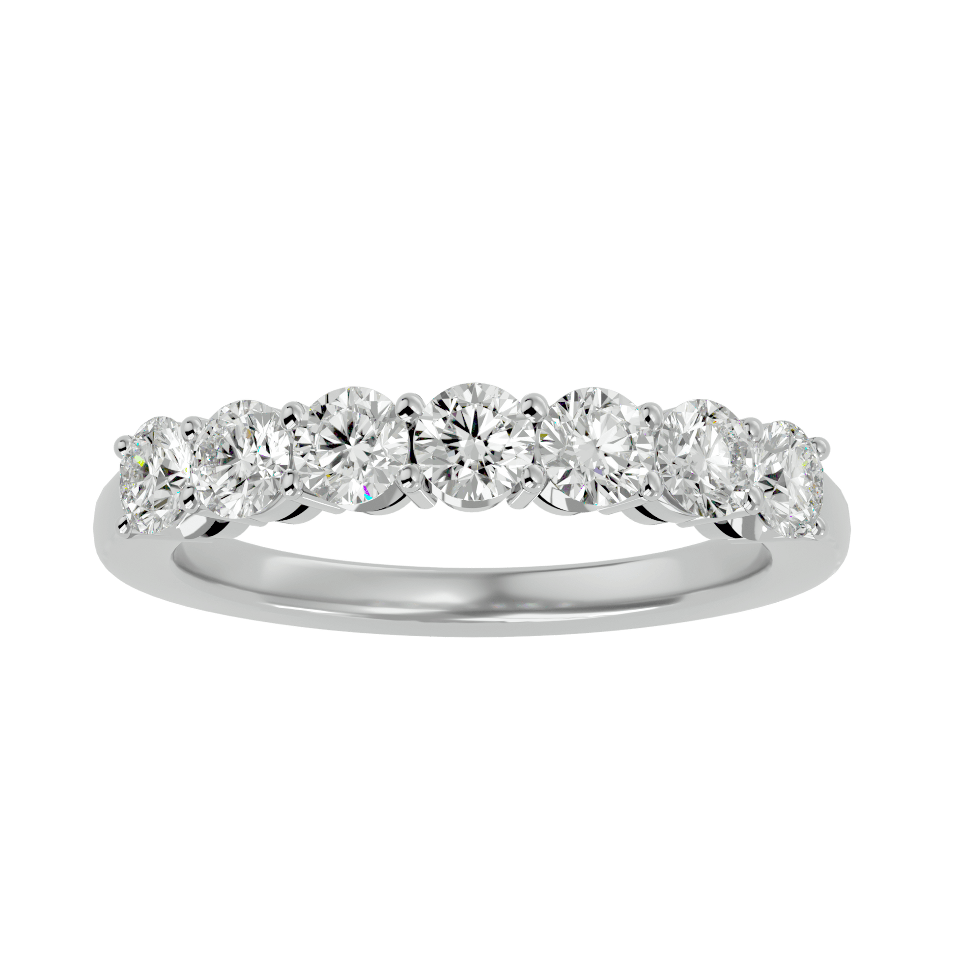 Petra – Seven-Stone Basket Set Diamond Band — women's diamond wedding ring — lab grown diamond and natural diamond — 18k white gold and platinum — Carat House