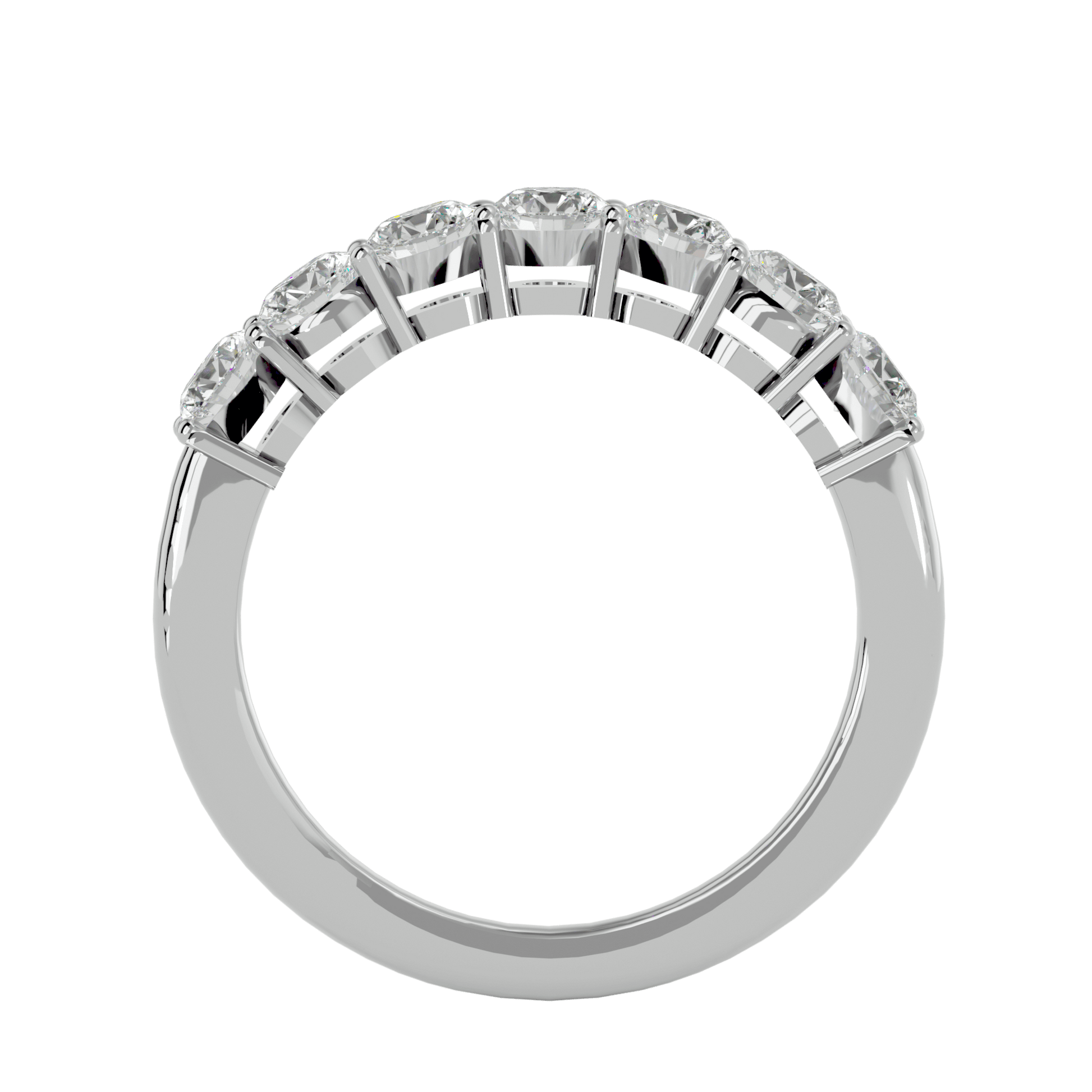 Carat House Dubai Petra Seven-Stone Basket Set Diamond Band showcasing a gold ring with seven diamonds in a basket setting.