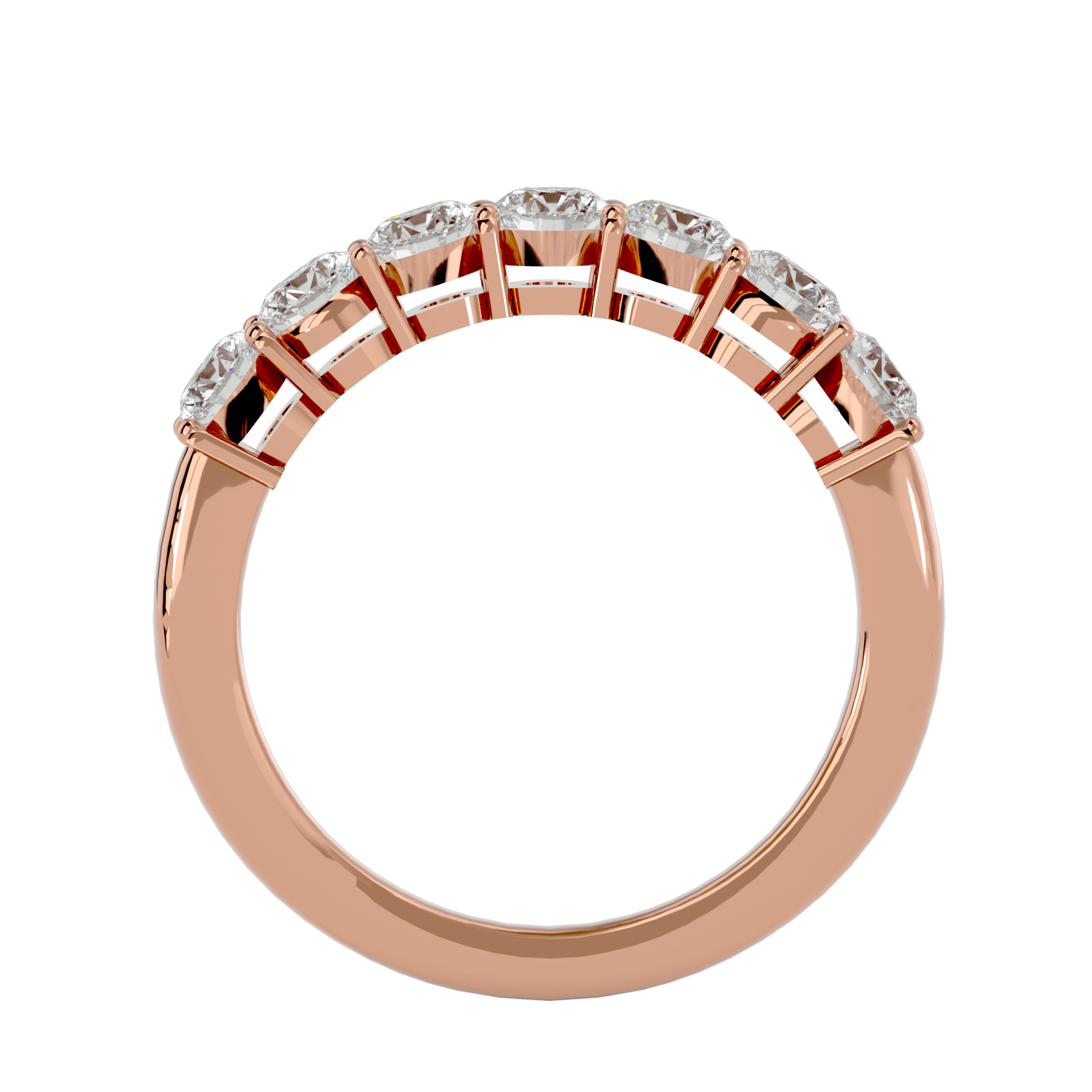 Petra seven-stone diamond band in a Carat House Dubai jewelry basket set, showcasing sparkling diamonds and intricate design.