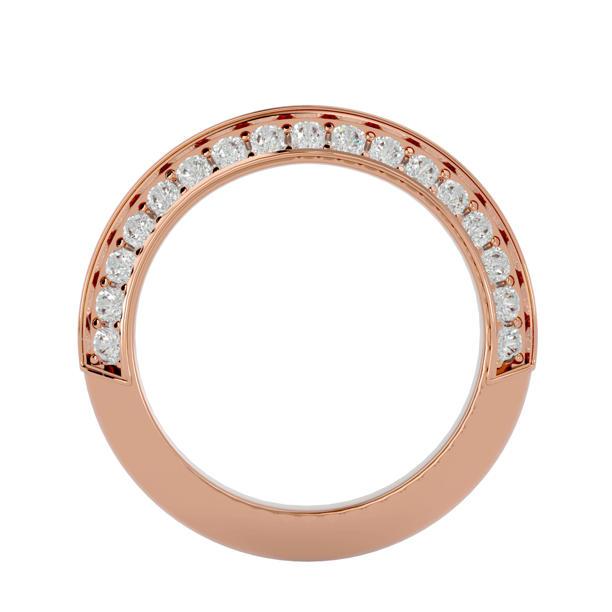 Close-up of Zelda Knife-Edge Pavé Diamond Band by Carat House Dubai showcasing intricate diamond detailing on a sleek gold ring.