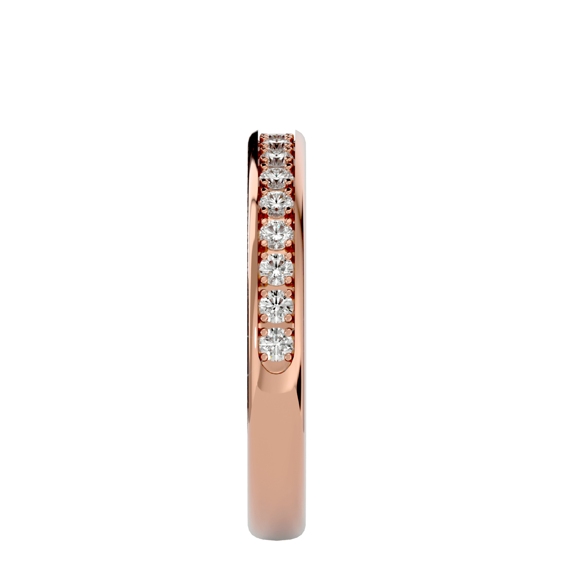 Amaya channel-set shared prong eternity band by Carat House Dubai featuring sparkling gemstones in a sleek gold setting.