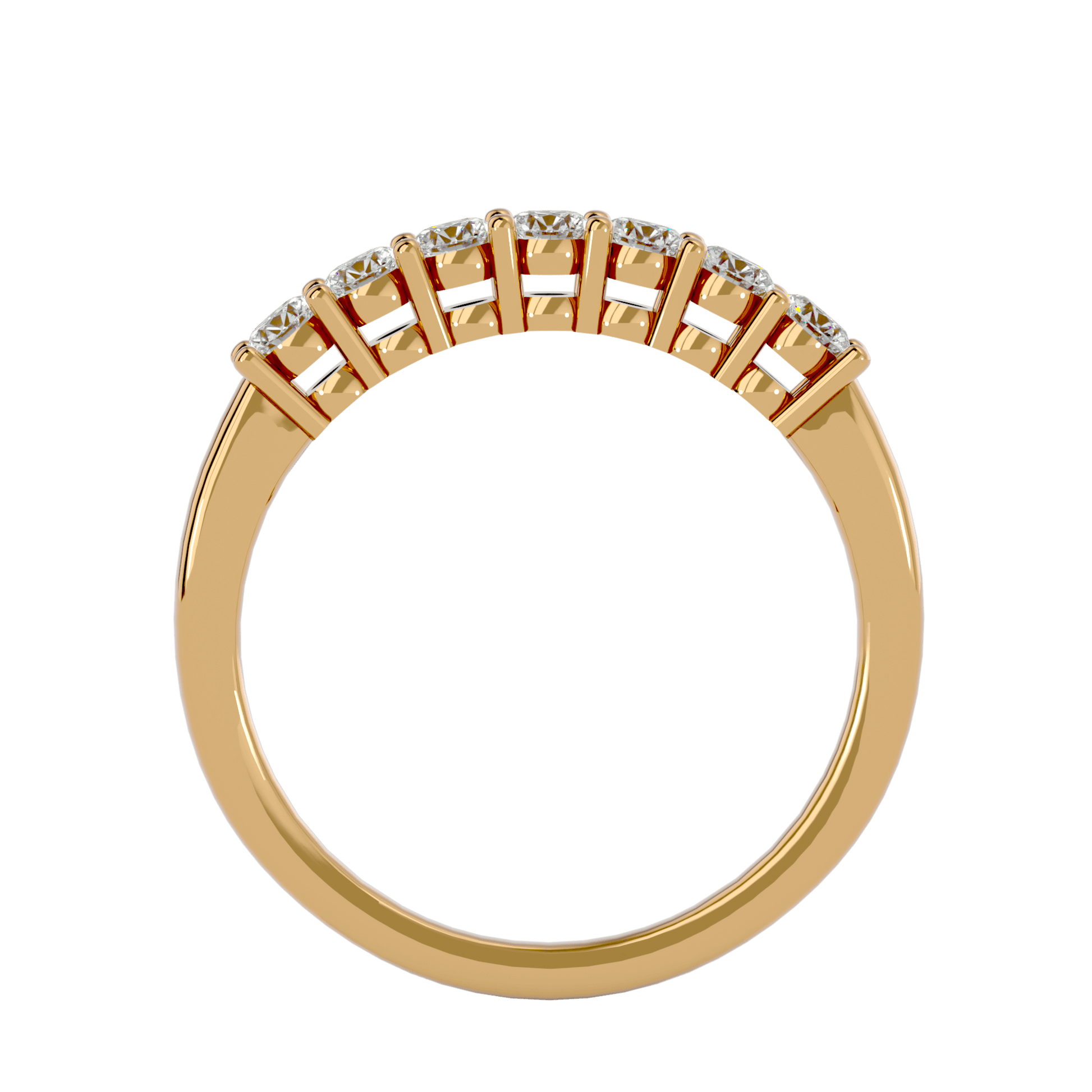 Fawn Seven-Stone Basket Set Diamond Band by Carat House Dubai showing a delicate gold ring with seven diamonds in a basket setting.
