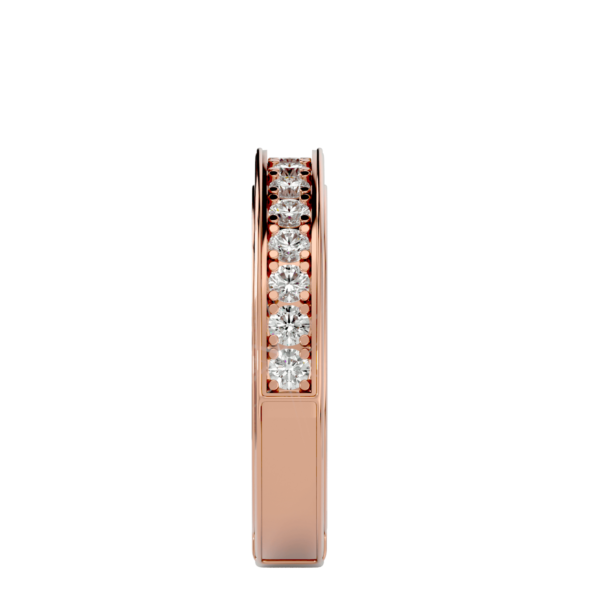 Channel-set shared prong eternity band by Carat House Dubai featuring sparkling gemstones on a sleek gold band.