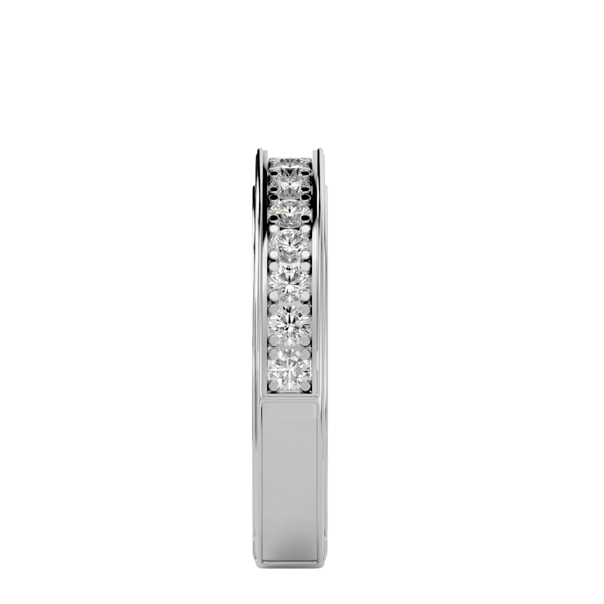 Channel-set shared prong eternity band by Carat House Dubai featuring sparkling diamonds on a sleek gold band.