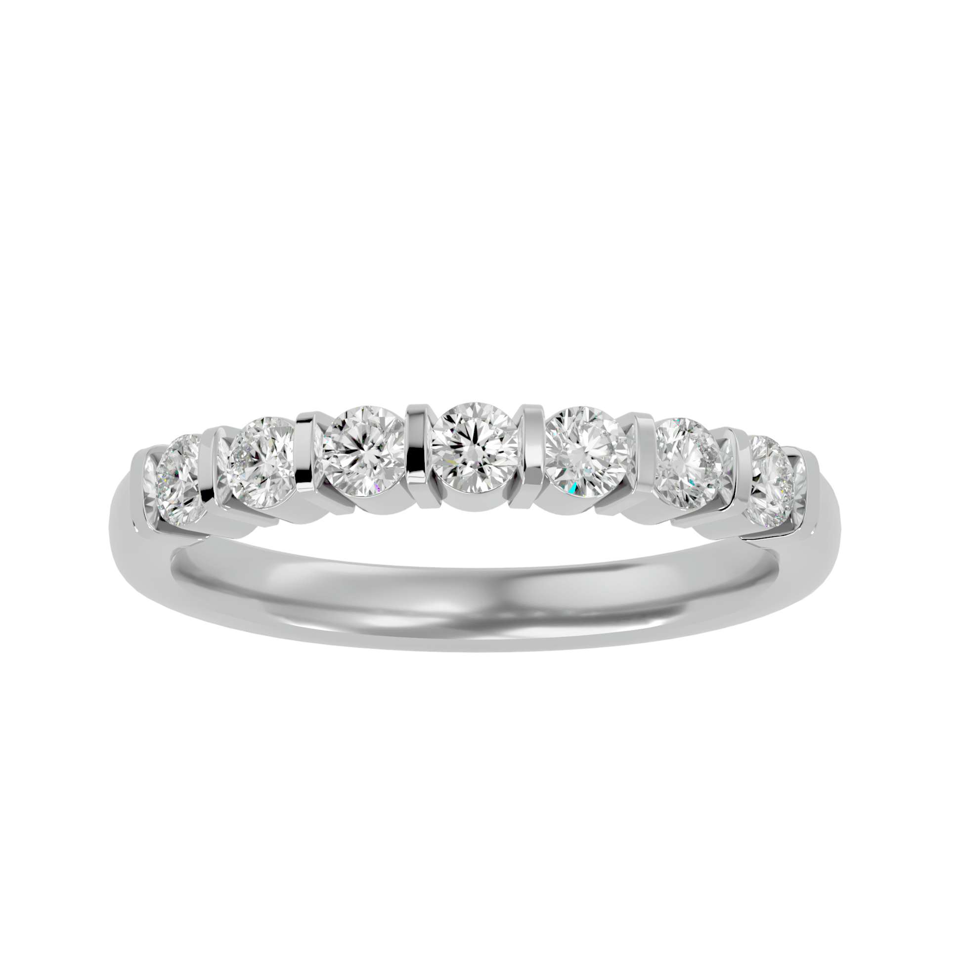 Kiera – Seven-Stone Bar Set Diamond Band — women's diamond wedding ring — bar set — lab grown diamond and natural diamond — 18k white gold and platinum — Carat House
