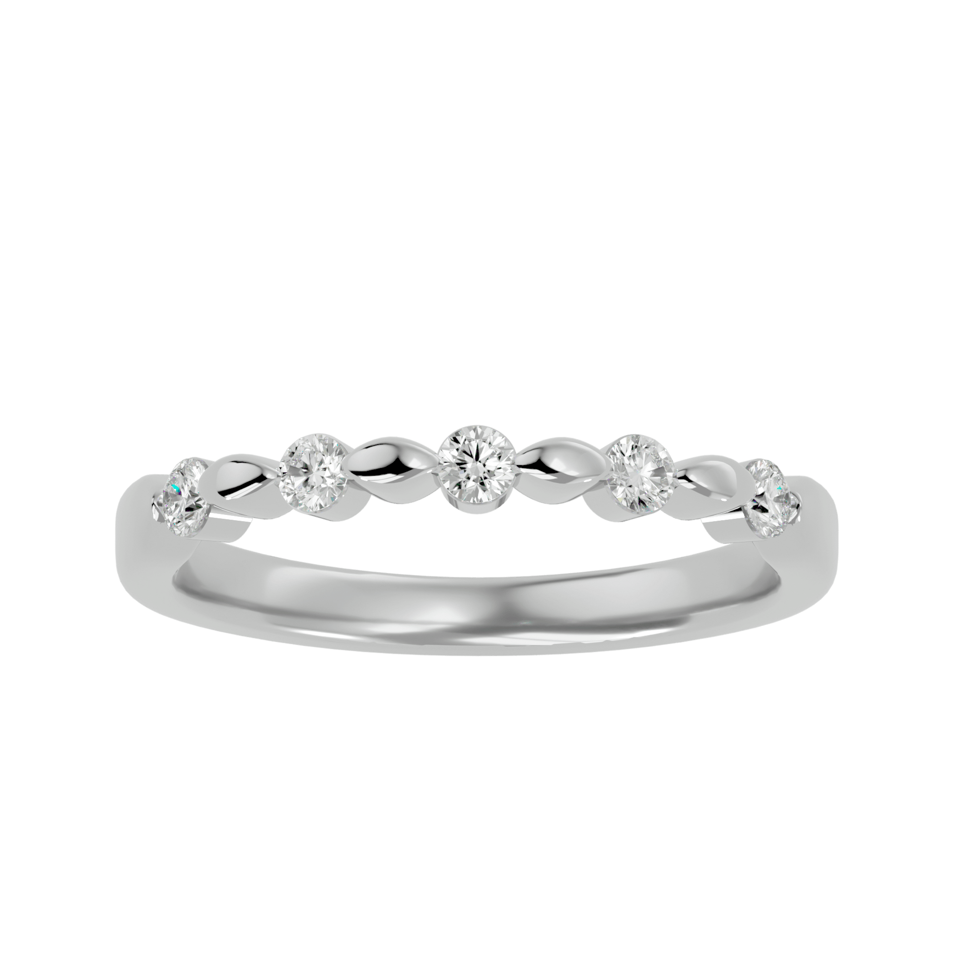 Mara – Shared Prong Beaded Diamond Band — women's diamond wedding ring — shared prong — lab grown diamond and natural diamond — 18k white gold and platinum — Carat House