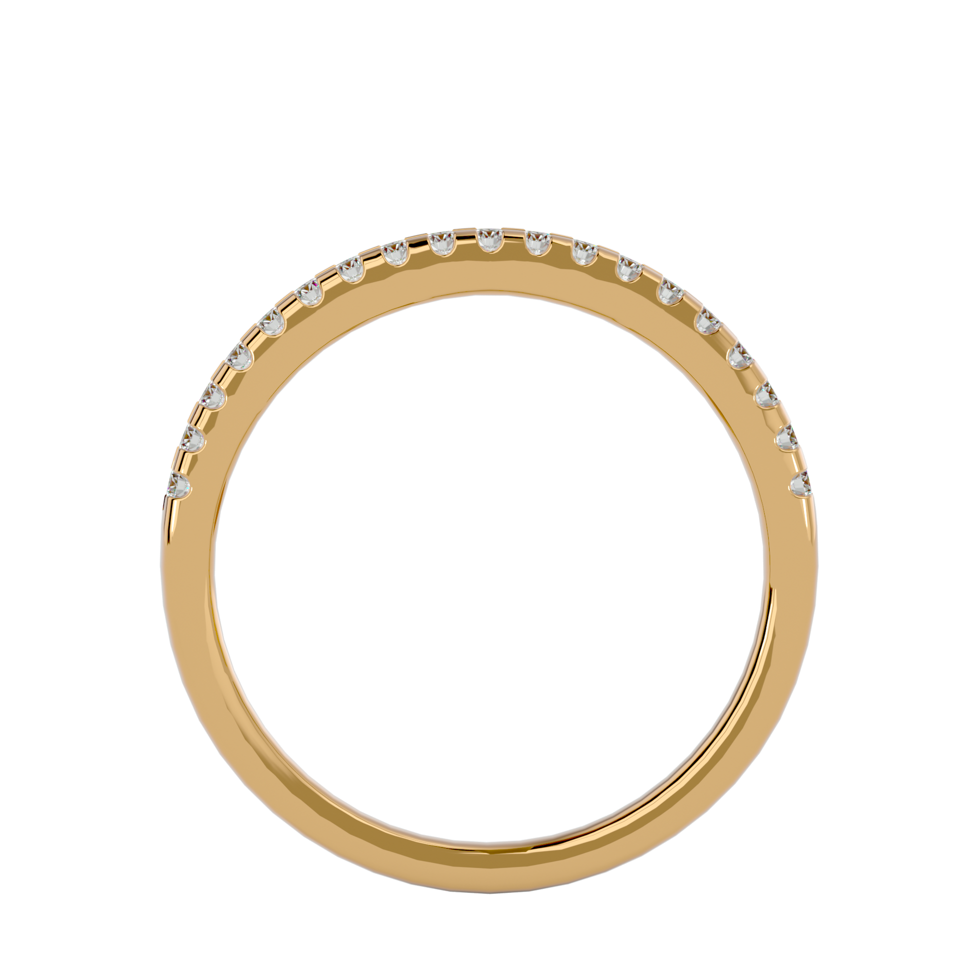 Marlina half pavé diamond band by Carat House Dubai, close-up of sparkling diamond-studded ring on a white background.