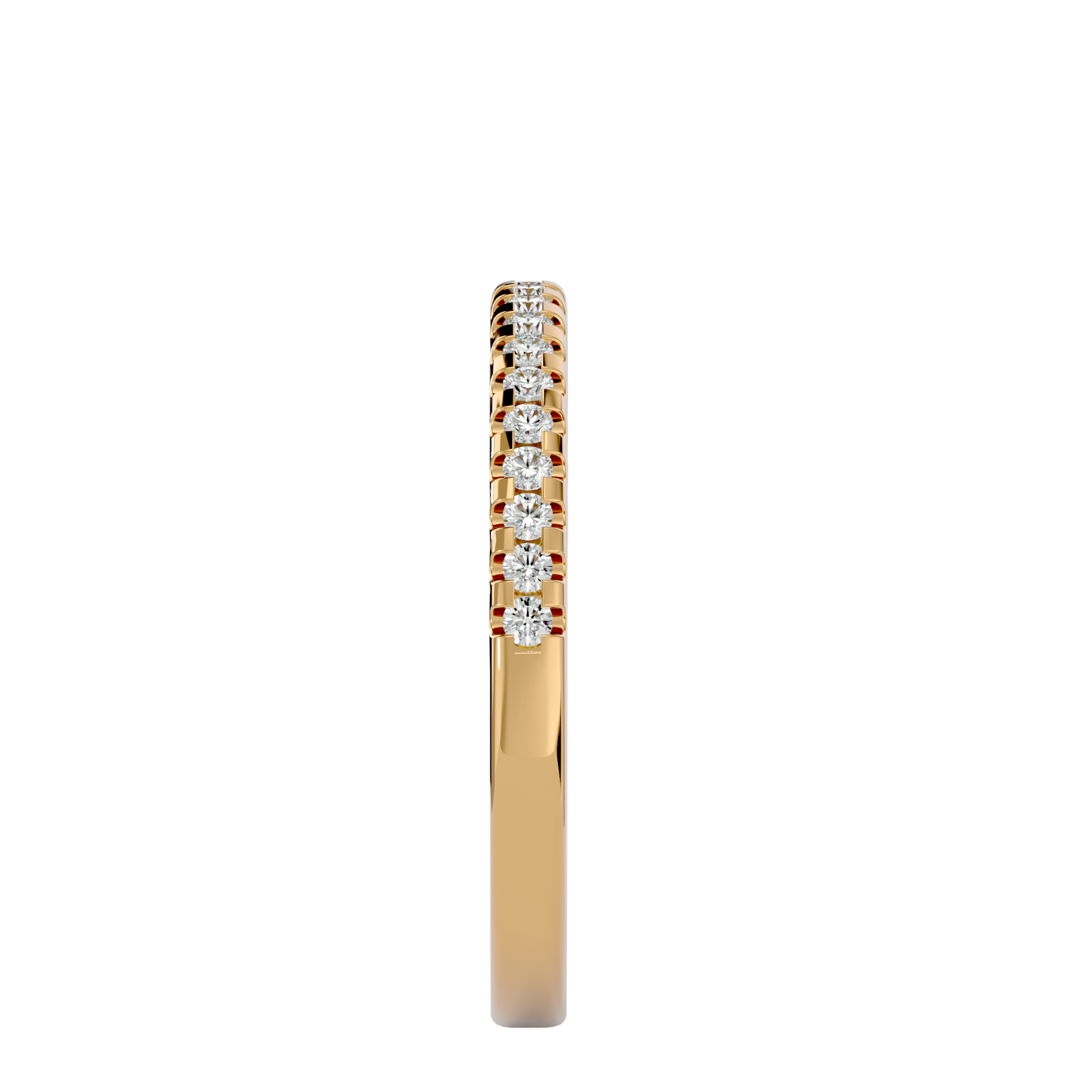 Close-up of Marlina Half Pavé Diamond Band by Carat House Dubai showcasing a delicate gold band with sparkling pavé diamonds.