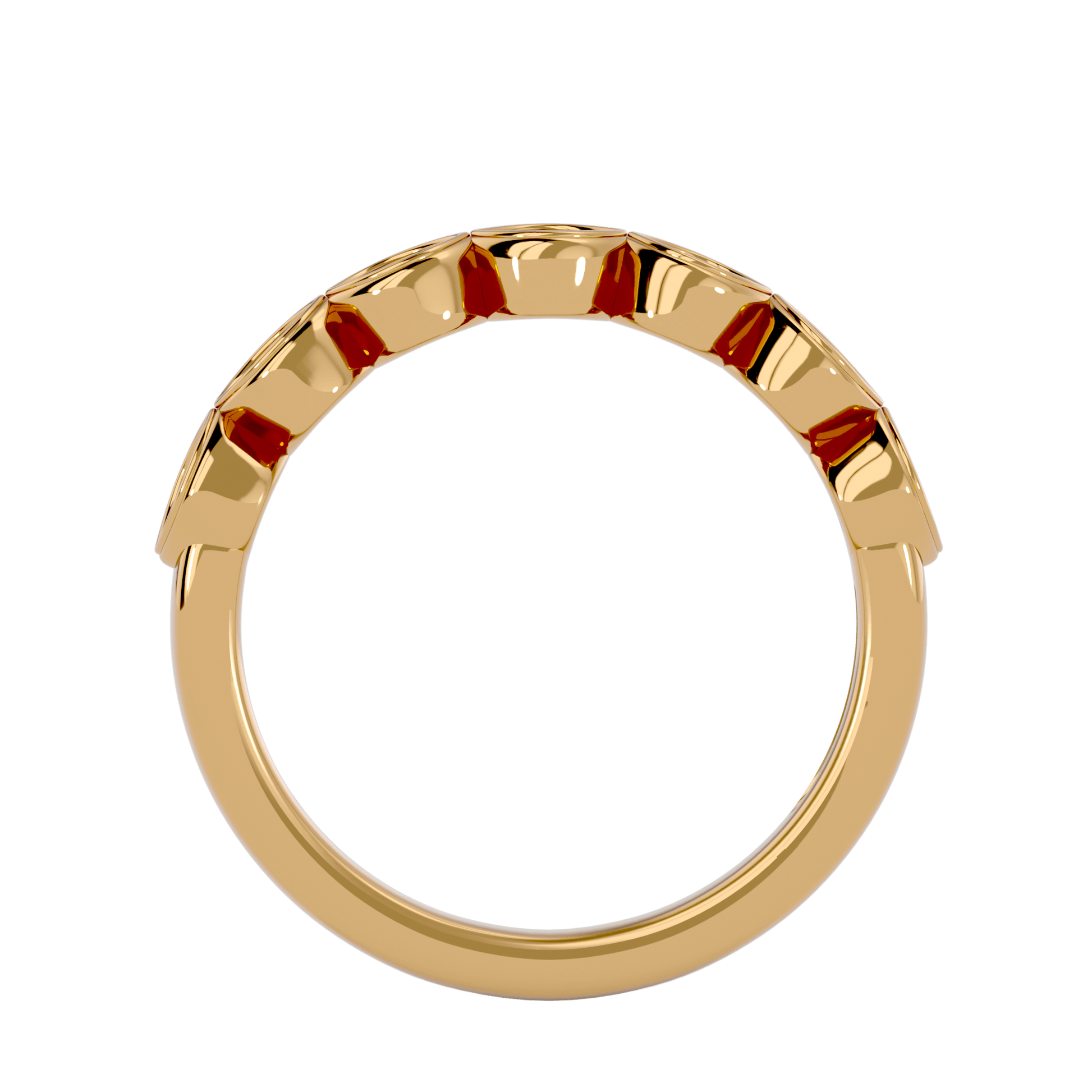 Seven-stone bezel-prong diamond band by Carat House Dubai featuring sparkling diamonds and a sleek gold setting.