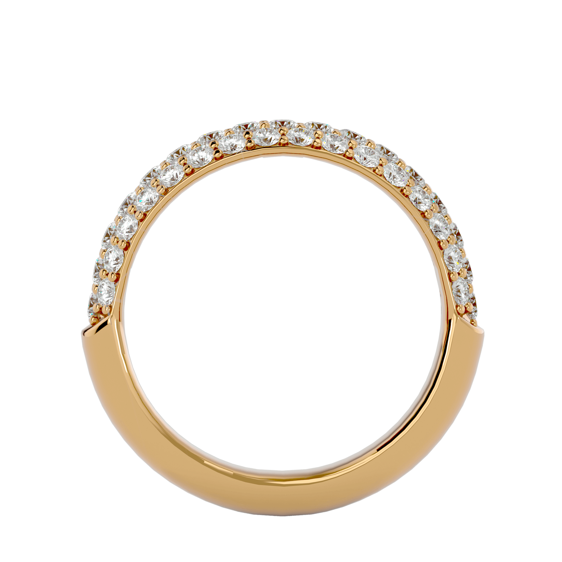 Elegant Talia half-eternity three-row pavé diamond band by Carat House Dubai, showcasing sparkling diamonds on a sleek gold band.
