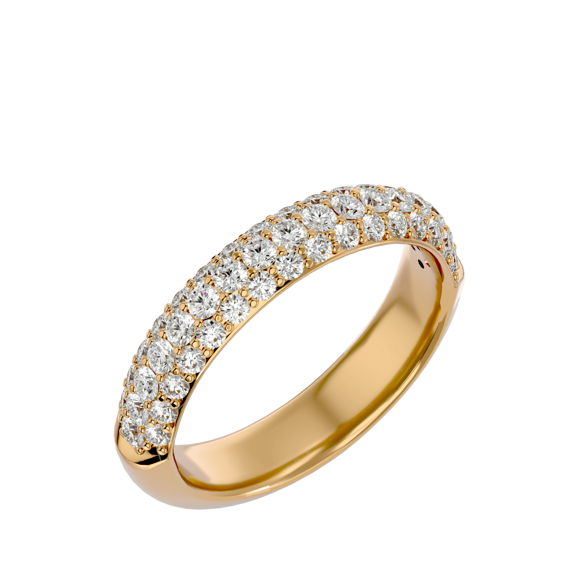 Half-eternity three-row pavé diamond band by Carat House Dubai featuring sparkling diamond details and a sleek gold band design.
