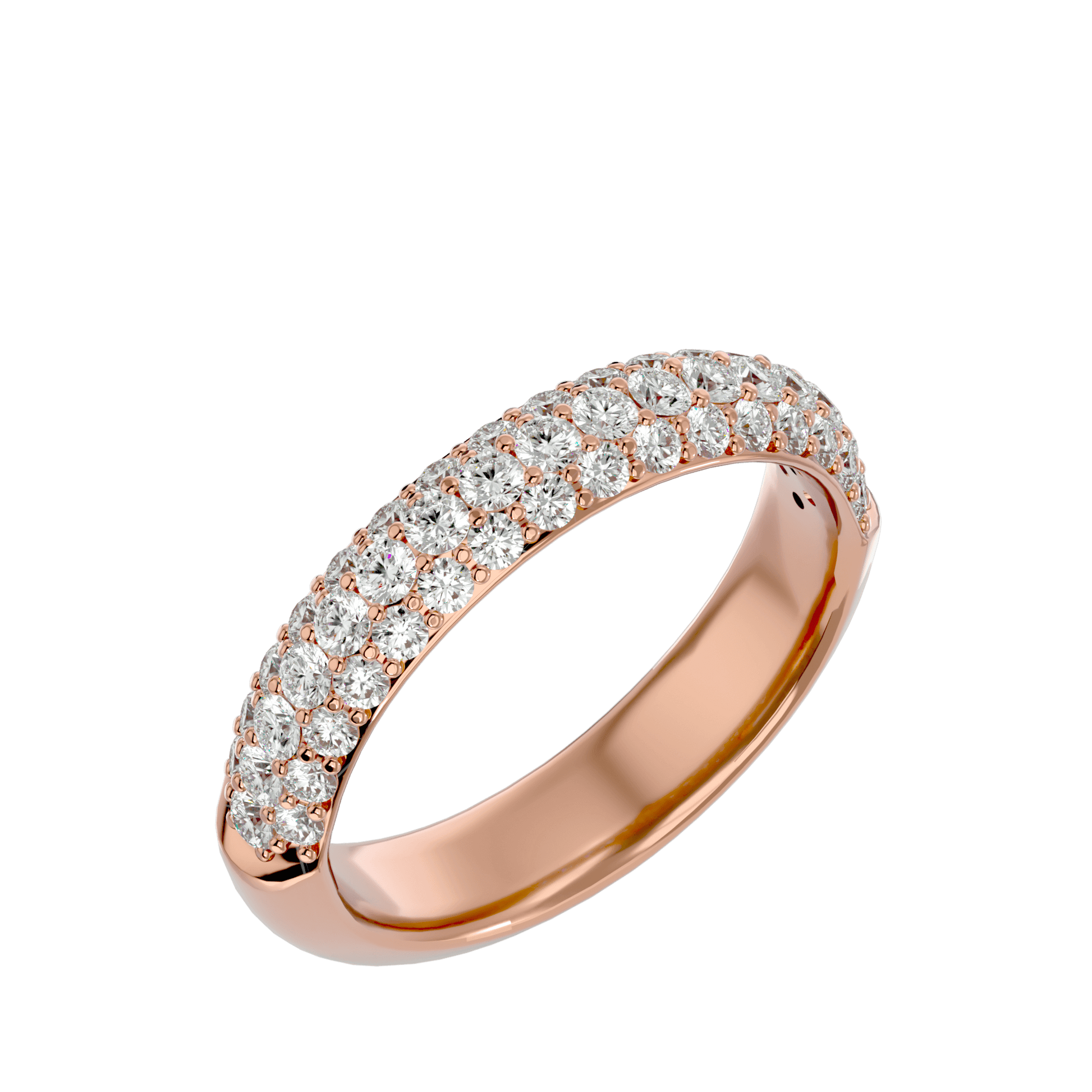 Carat House Dubai Talia half-eternity diamond band with three rows of pavé diamonds, showcasing sparkling white gold jewelry.