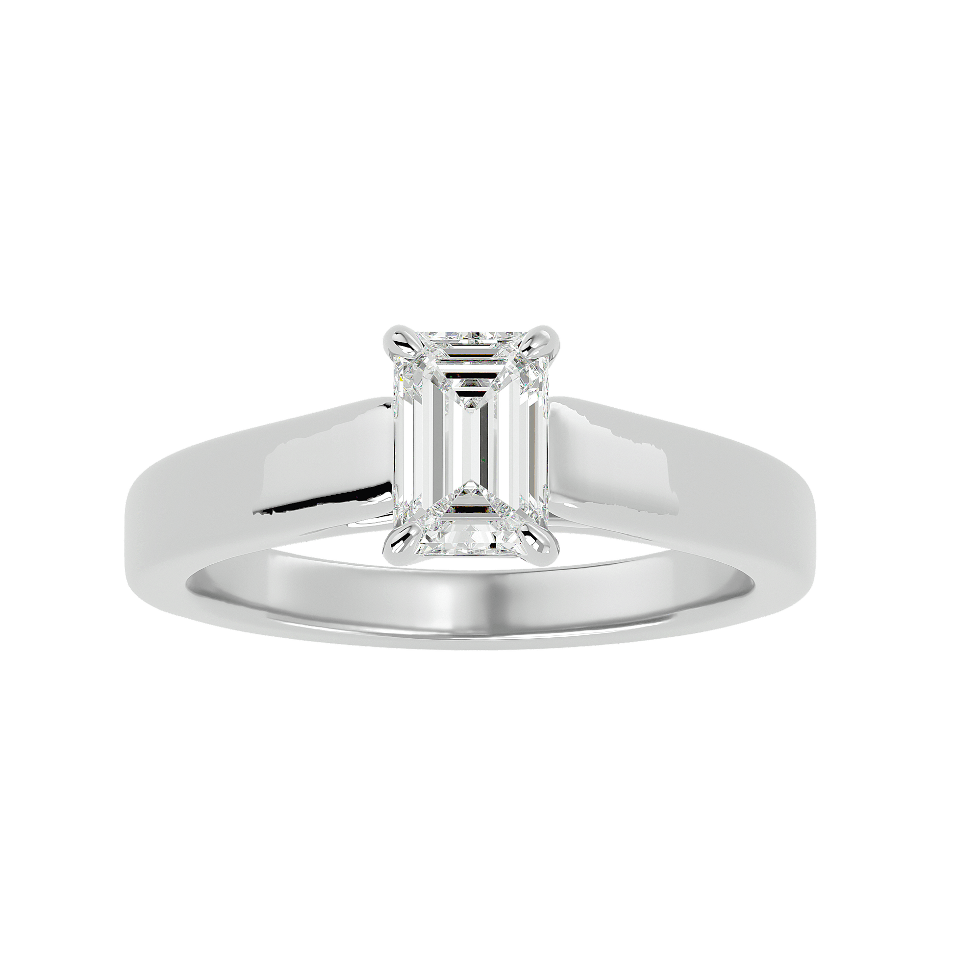 Amelia — Emerald cut lab grown and natural diamond engagement ring — trellis cathedral, solitaire — 18k white gold and platinum — Carat House