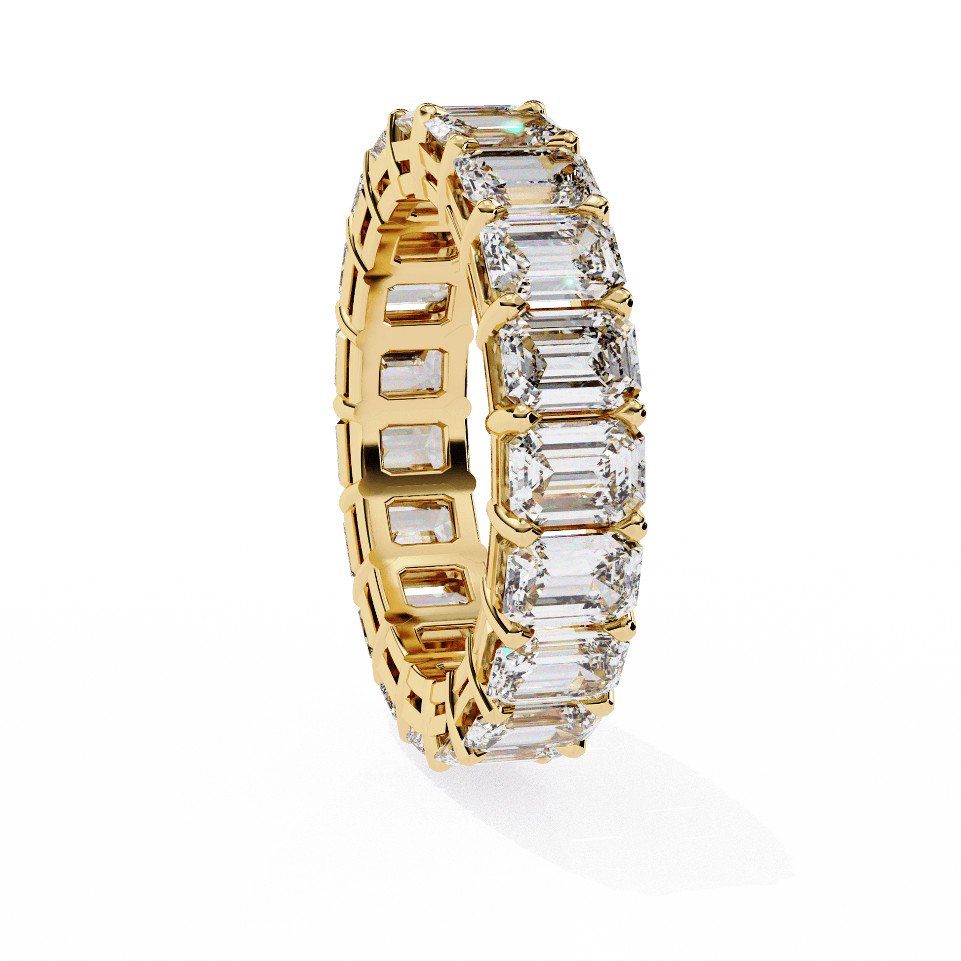 Emerald-cut diamond eternity band by Carat House Dubai with sparkling diamonds set in a sleek platinum band.
