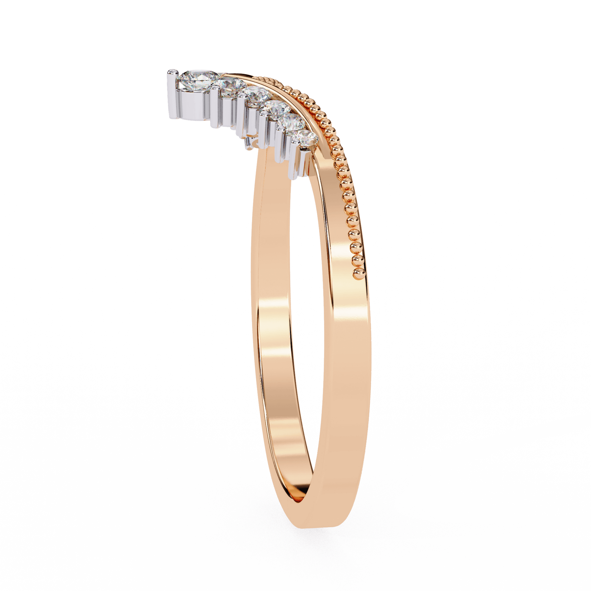 Vikki shaped diamond band with milgrain accents by Carat House Dubai, showcasing sparkling diamonds on a delicate gold band.