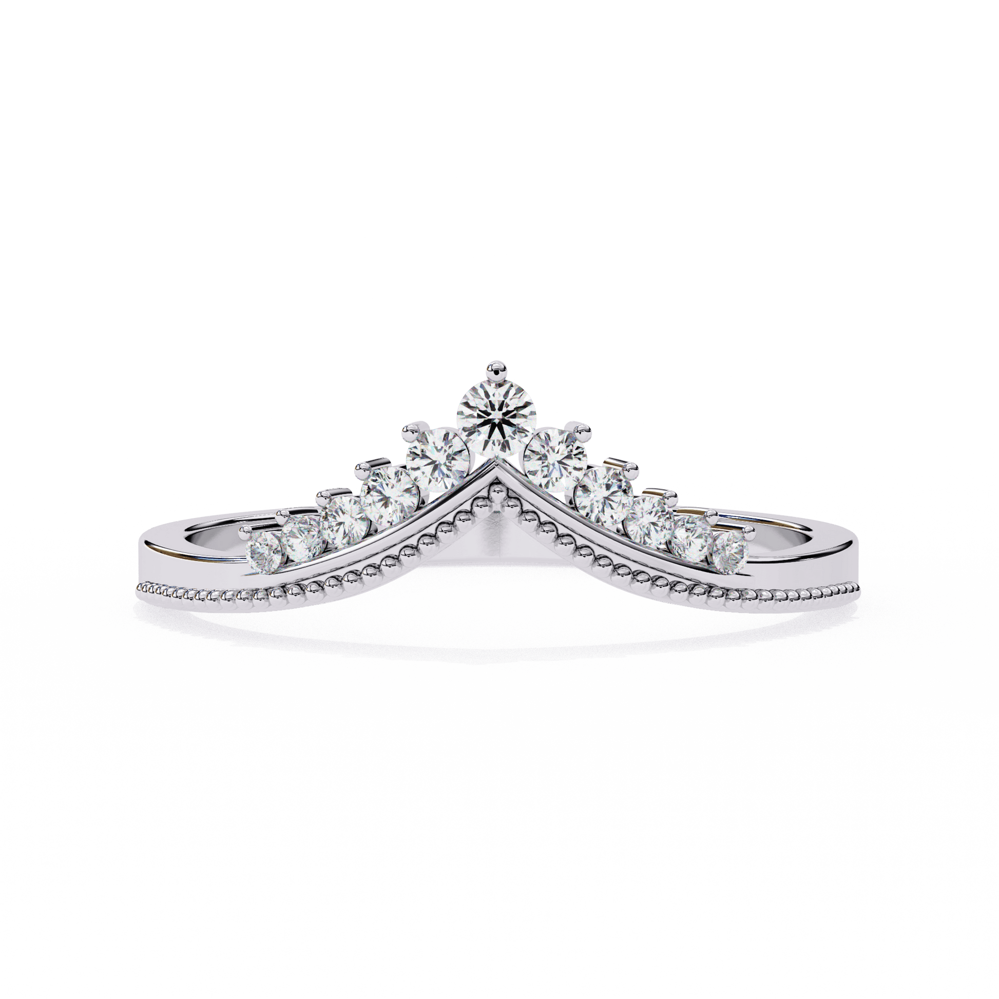 Vikki – Milgrain-Accented Shaped Diamond Band — women's diamond wedding ring — milgrain — lab grown diamond and natural diamond — 18k white gold — Carat House