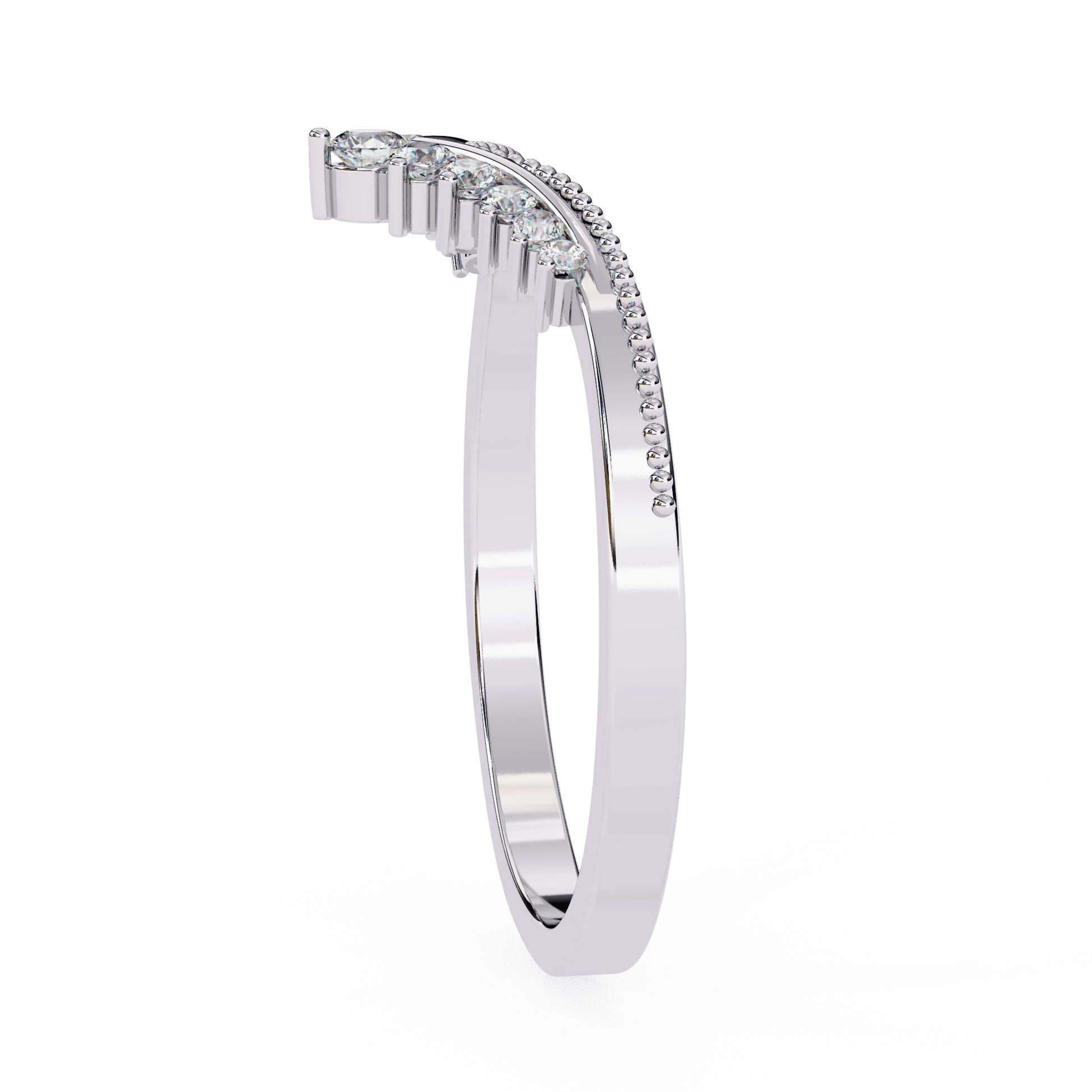 Vikki diamond band by Carat House Dubai with milgrain accents and shaped design, showcasing sparkling diamonds on a gold band.