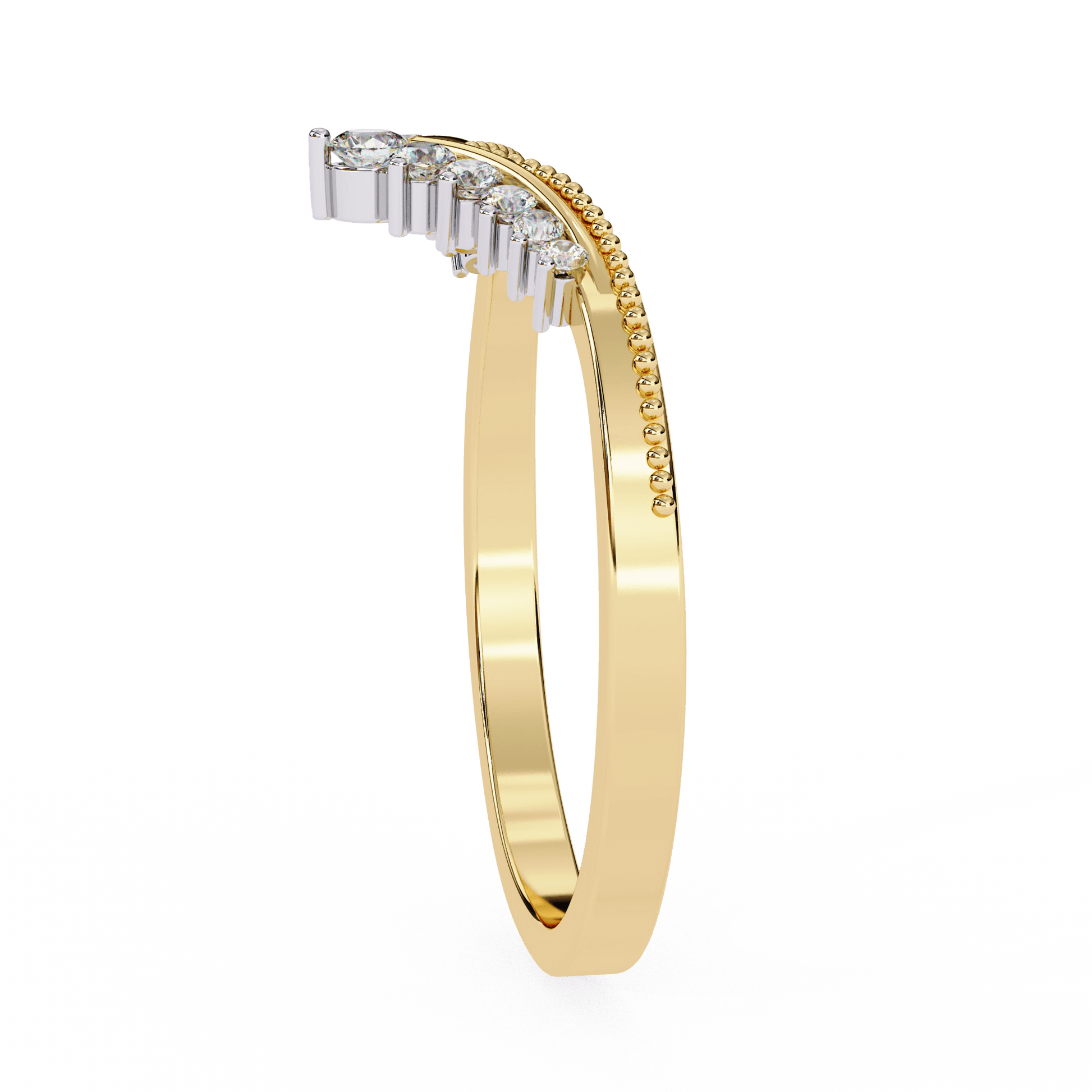 Vikki shaped diamond band with milgrain accents by Carat House Dubai, featuring a unique curved design and sparkling diamonds.