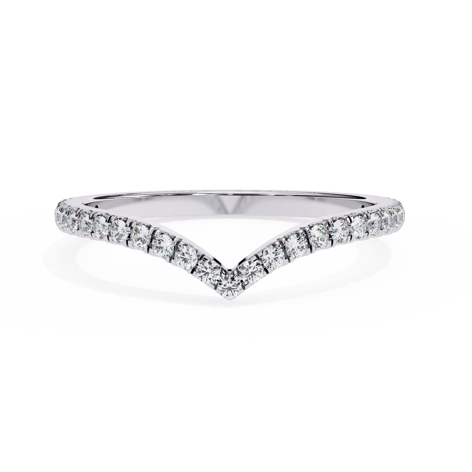 Rosie – Shaped Band with 2/3 Pave Diamonds — women's diamond wedding ring — pave — lab grown diamond and natural diamond — 18k white gold and platinum — Carat House