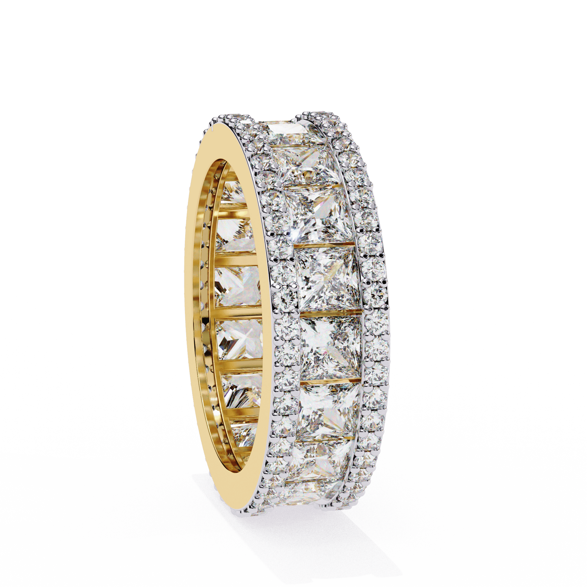 Carat House Dubai Venice princess-cut diamond eternity band with sparkling diamonds set in a sleek platinum band.