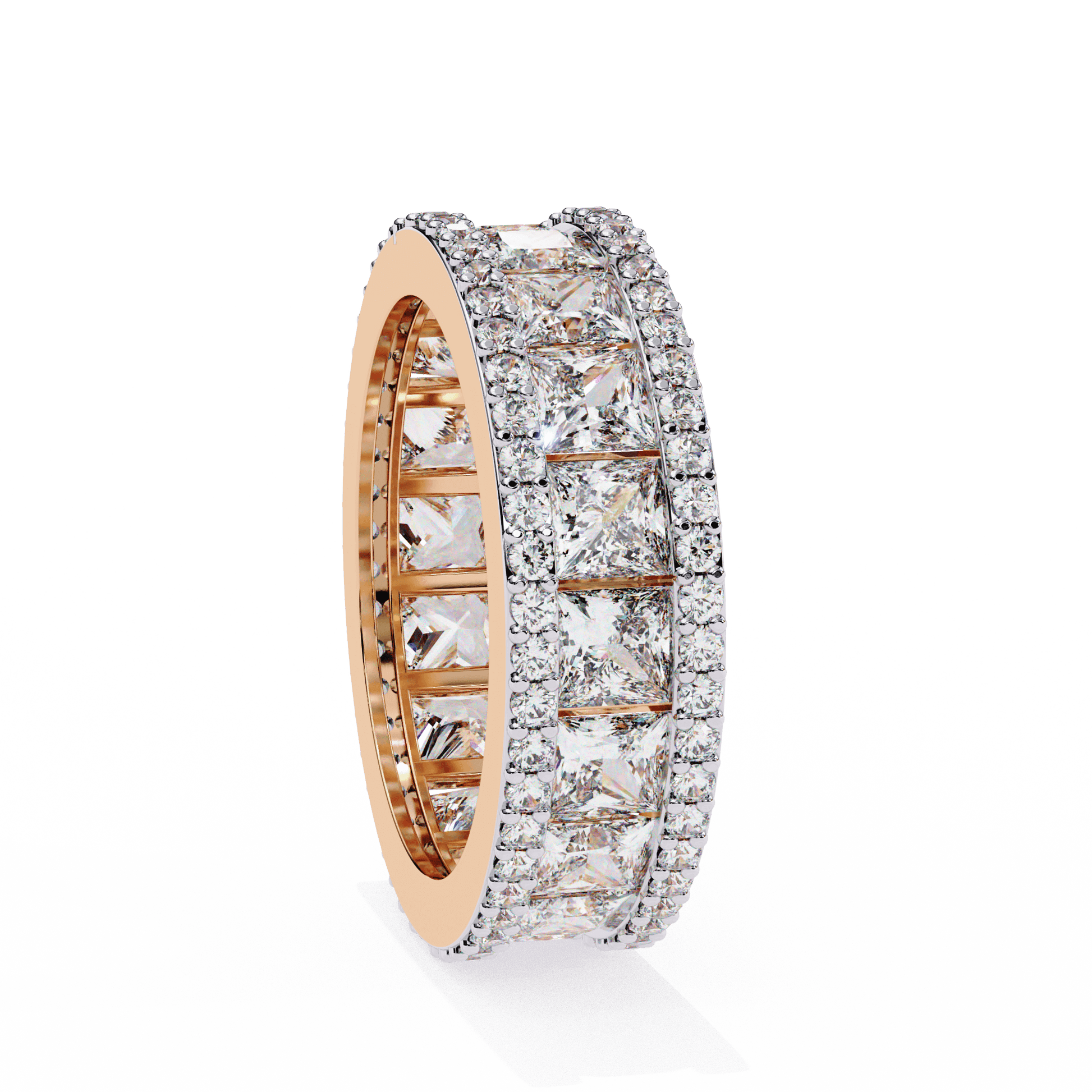 Venice princess-cut diamond eternity band by Carat House Dubai, featuring a continuous row of sparkling diamonds on a sleek gold band.