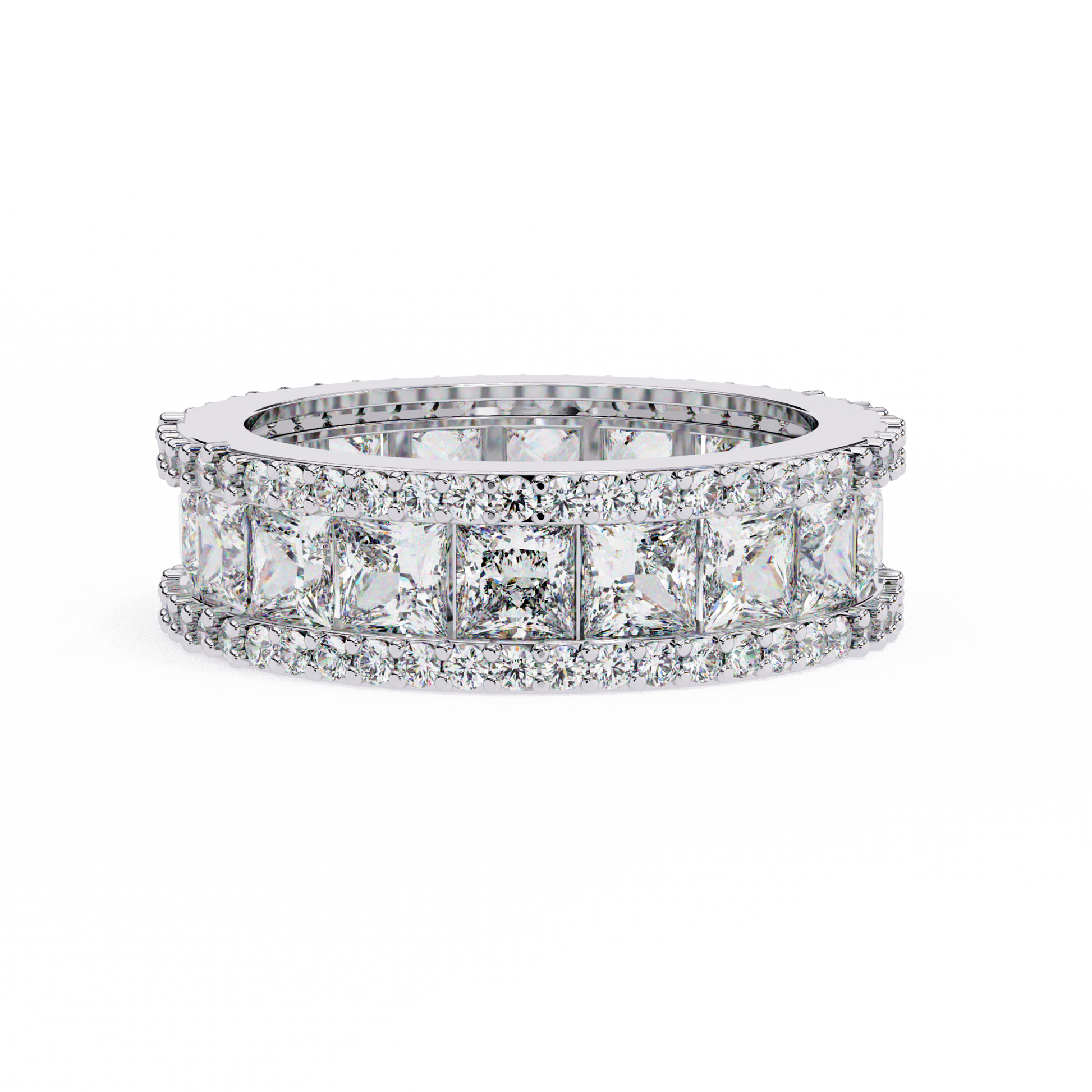 Venice – Princess-Cut Diamond Eternity Band — women's diamond wedding ring — pave, channel set — lab grown diamond and natural diamond — 18k white gold and platinum — Carat House