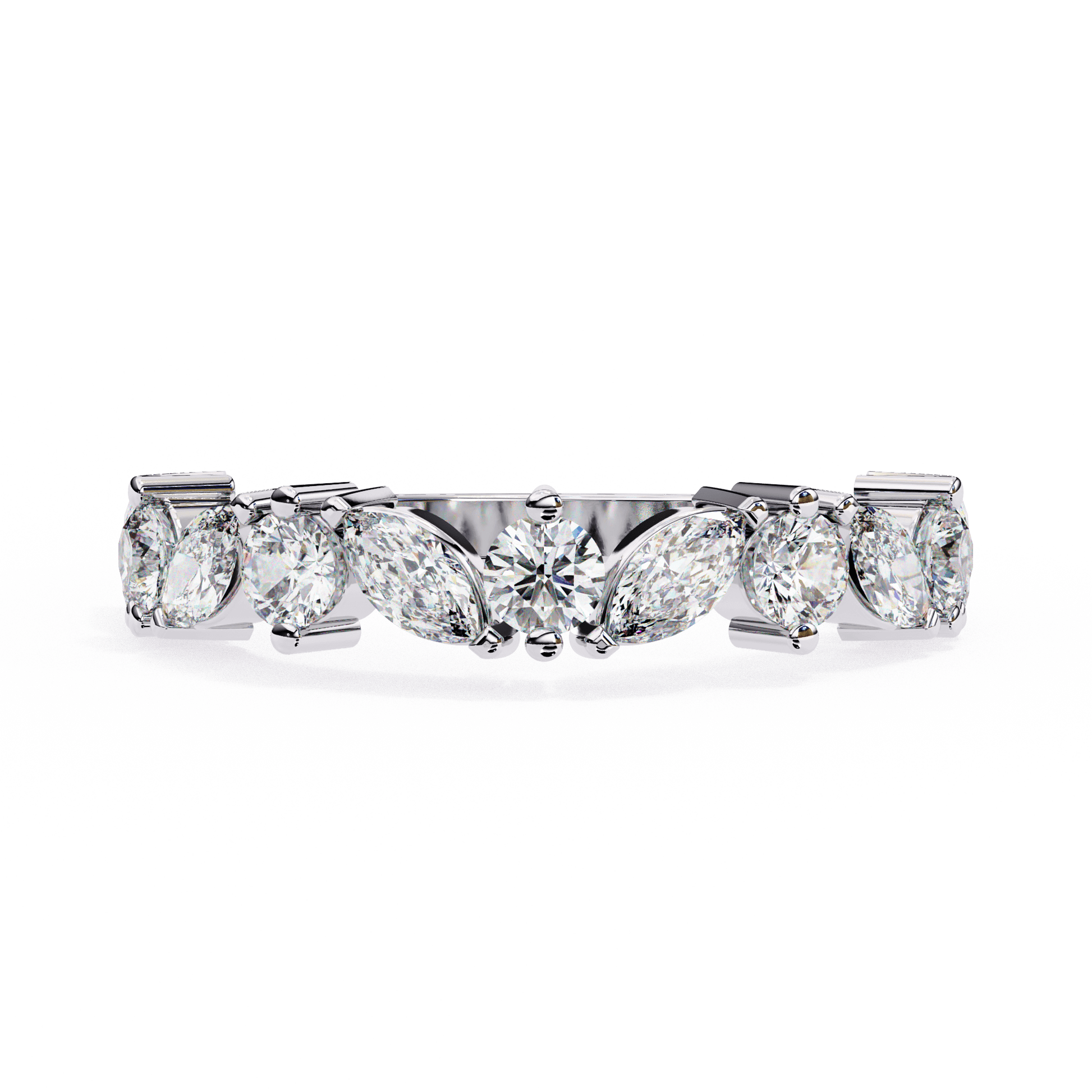 Rosalind – Marquise and Round Diamond Band — women's diamond wedding ring — lab grown diamond and natural diamond — 18k white gold — Carat House