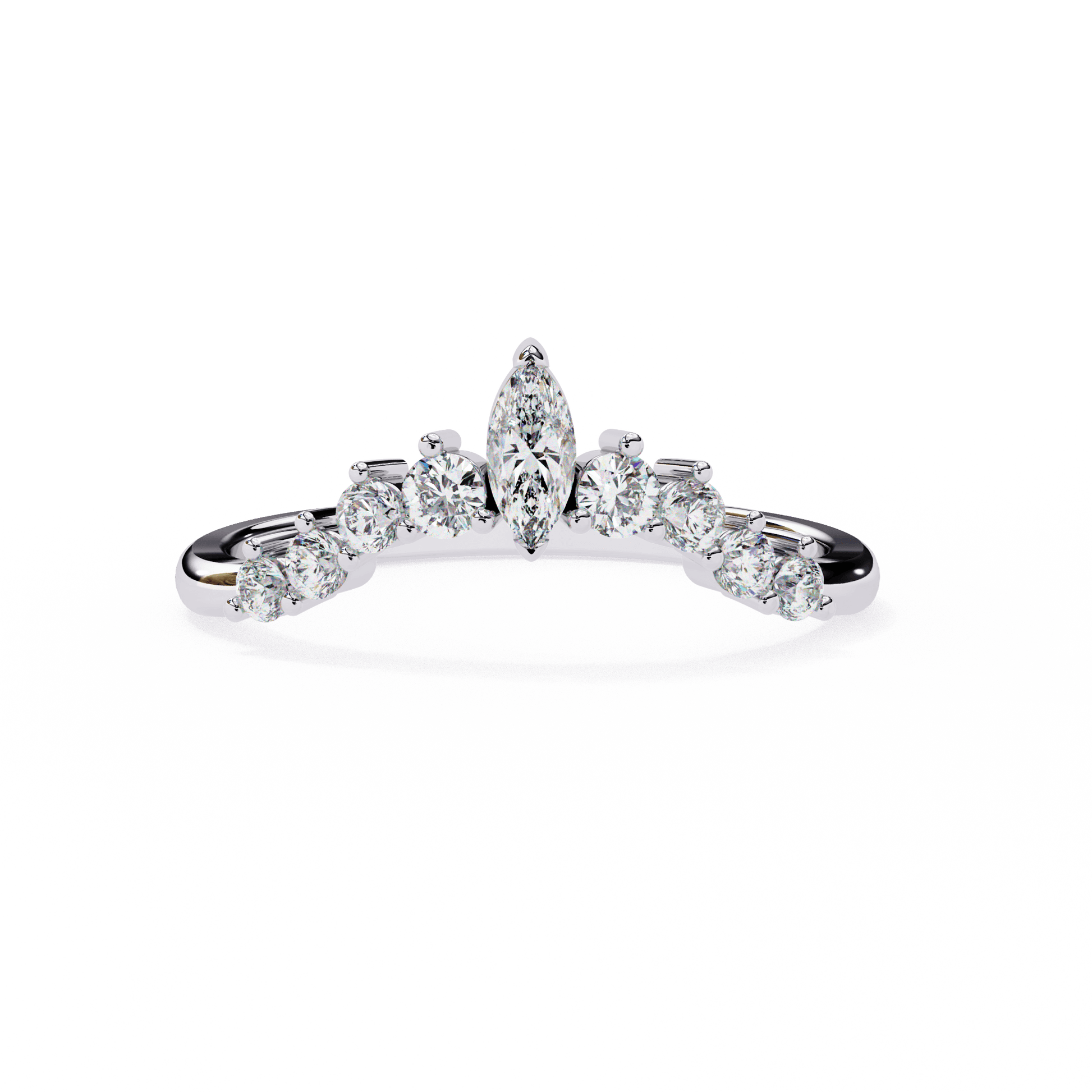 Sapphira – Marquise and Round Diamond Shaped Band — women's diamond wedding ring — lab grown diamond and natural diamond — 18k white gold — Carat House
