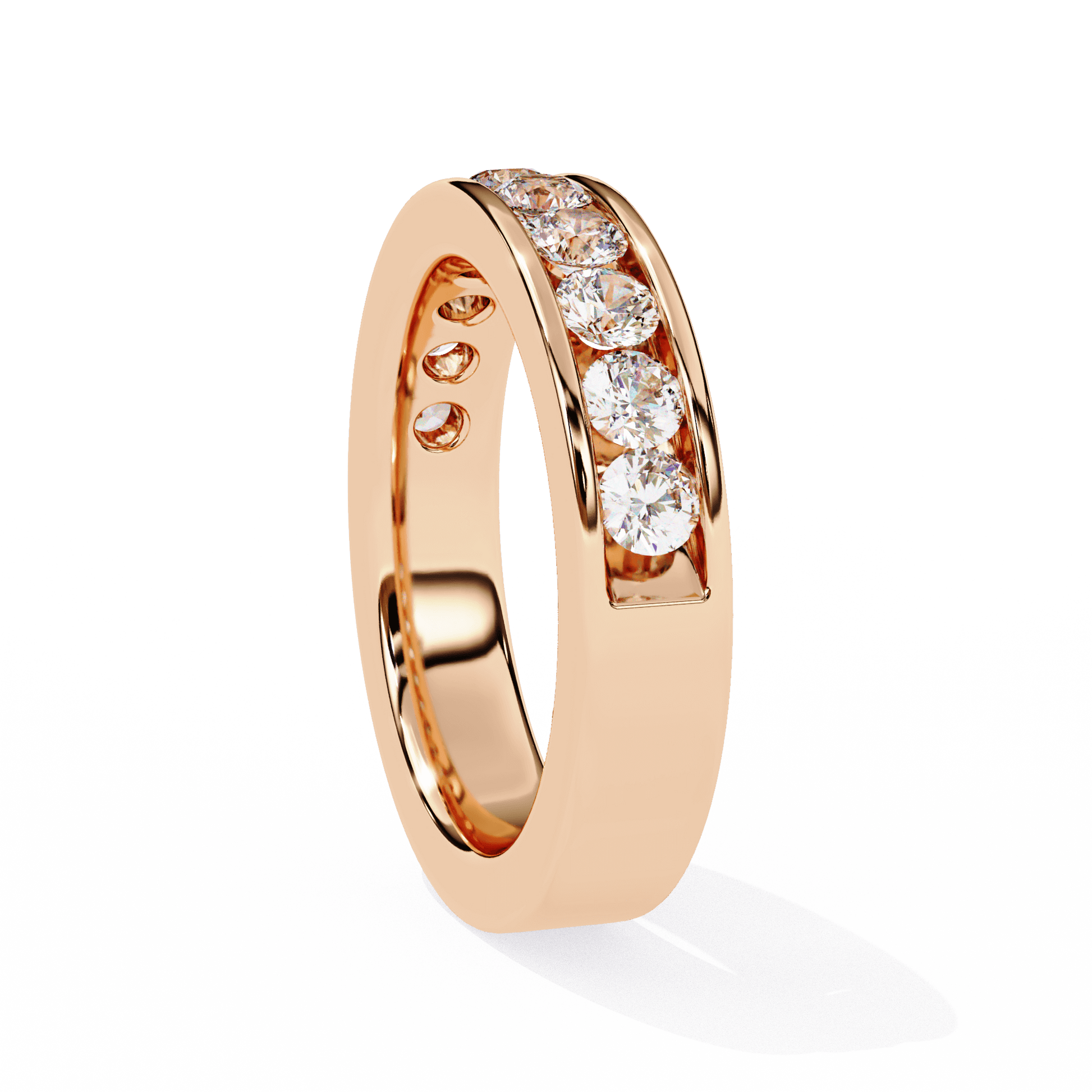 Carat House Dubai Luella channel-set round half diamond band showcasing sparkling diamonds and sleek gold design.