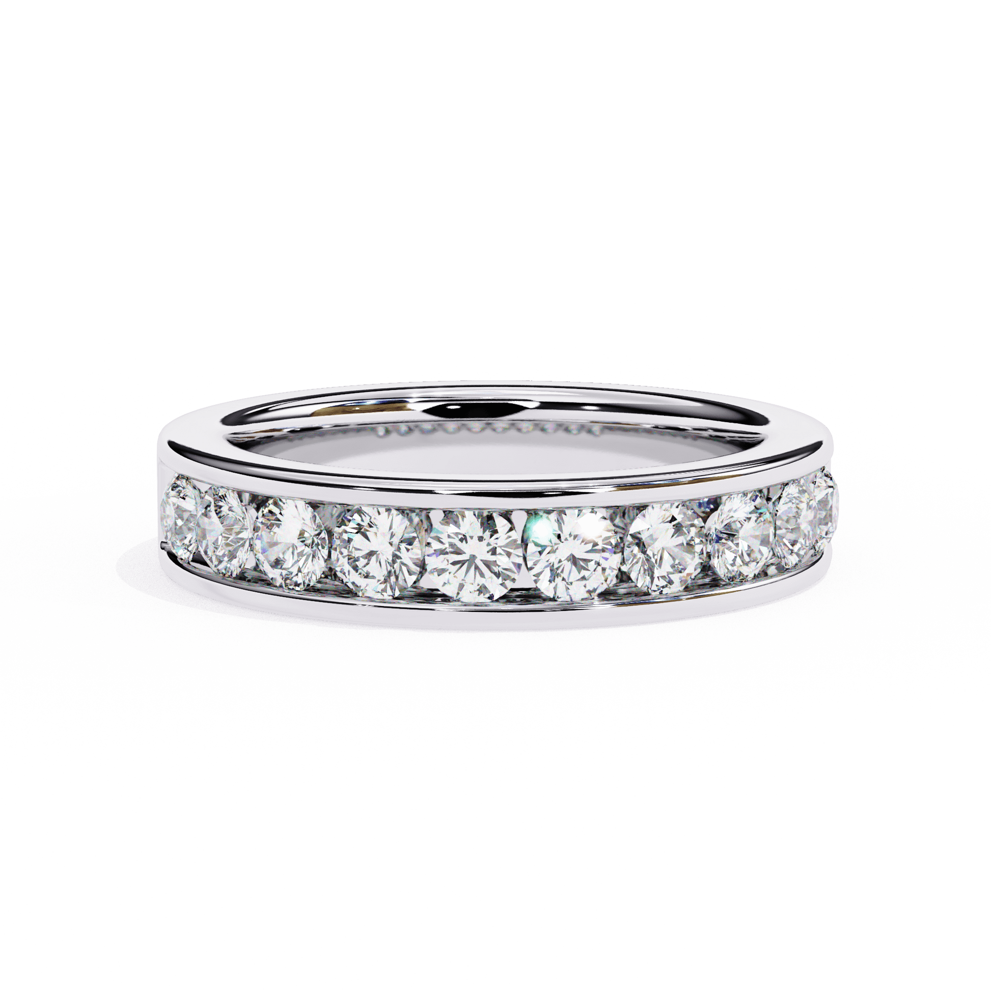 Luella – Channel-Set Round Half Diamond Band — women's diamond wedding ring — channel set, half eternity — lab grown diamond and natural diamond — 18k white gold and platinum — Carat House